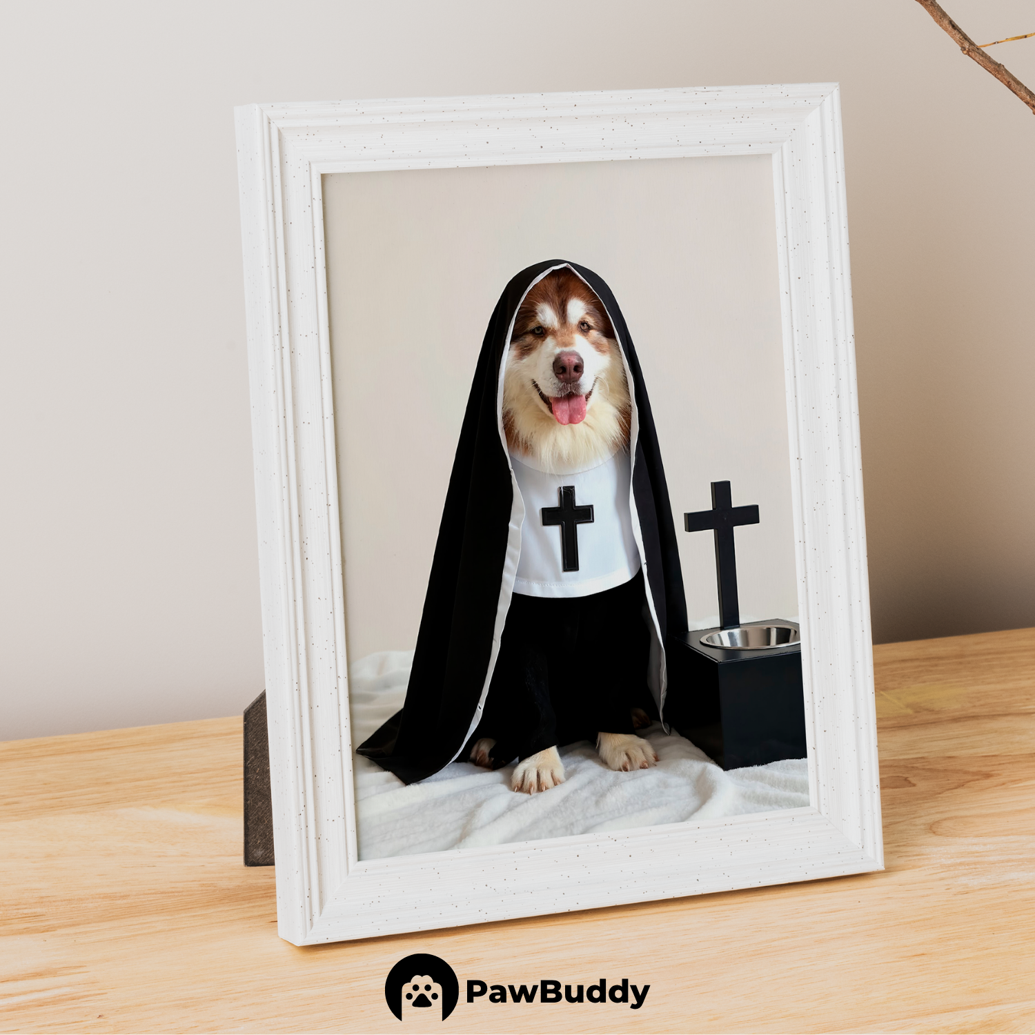 Custom Pet Poster Holy Nun Halloween Portrait – Personalized High-Resolution Matte Print for Wall Art, Home Decor, or Unique Gifts for Pet Lovers (Frame Not Included)