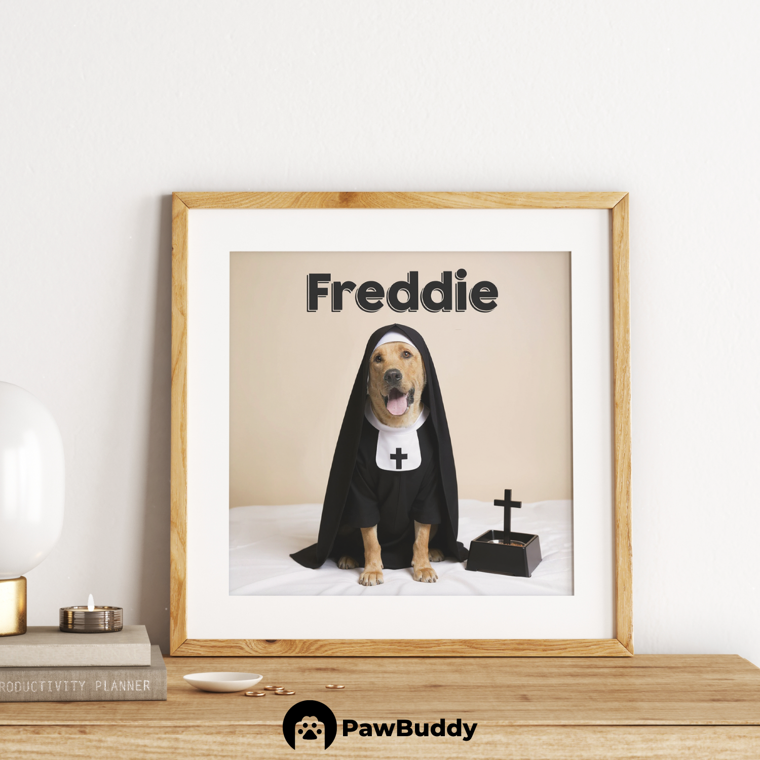 Custom Pet Poster Holy Nun Halloween Portrait – Personalized High-Resolution Matte Print for Wall Art, Home Decor, or Unique Gifts for Pet Lovers (Frame Not Included)