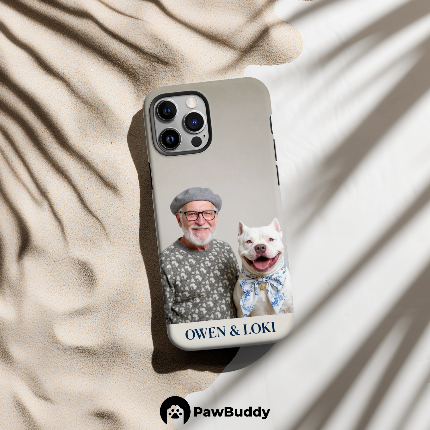 Custom Human & Pet Phone Case for iPhone 11–17, Personalized Elegant French Beret Studio Portrait Design, Dual-Layer Shockproof PC+TPU Protective Cover with Glossy Wraparound Printing, Unique Gift for Pet Lovers