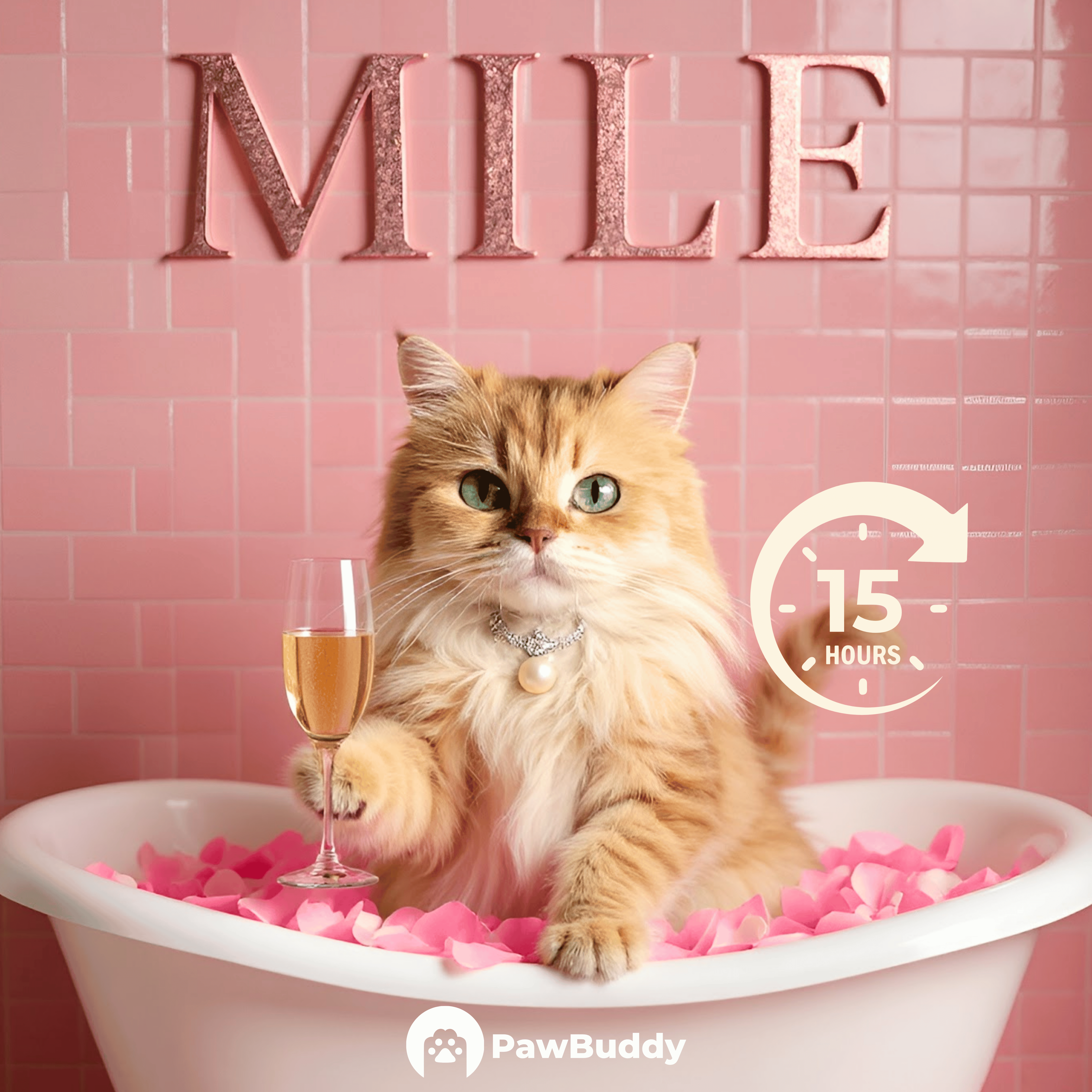 Custom Pet Portrait Pink Rose Bath Bliss Digital Artwork - Personalized High-Resolution Artwork for Pet Lovers, Perfect for Online Sharing or as a Unique Luxury-Themed Keepsake