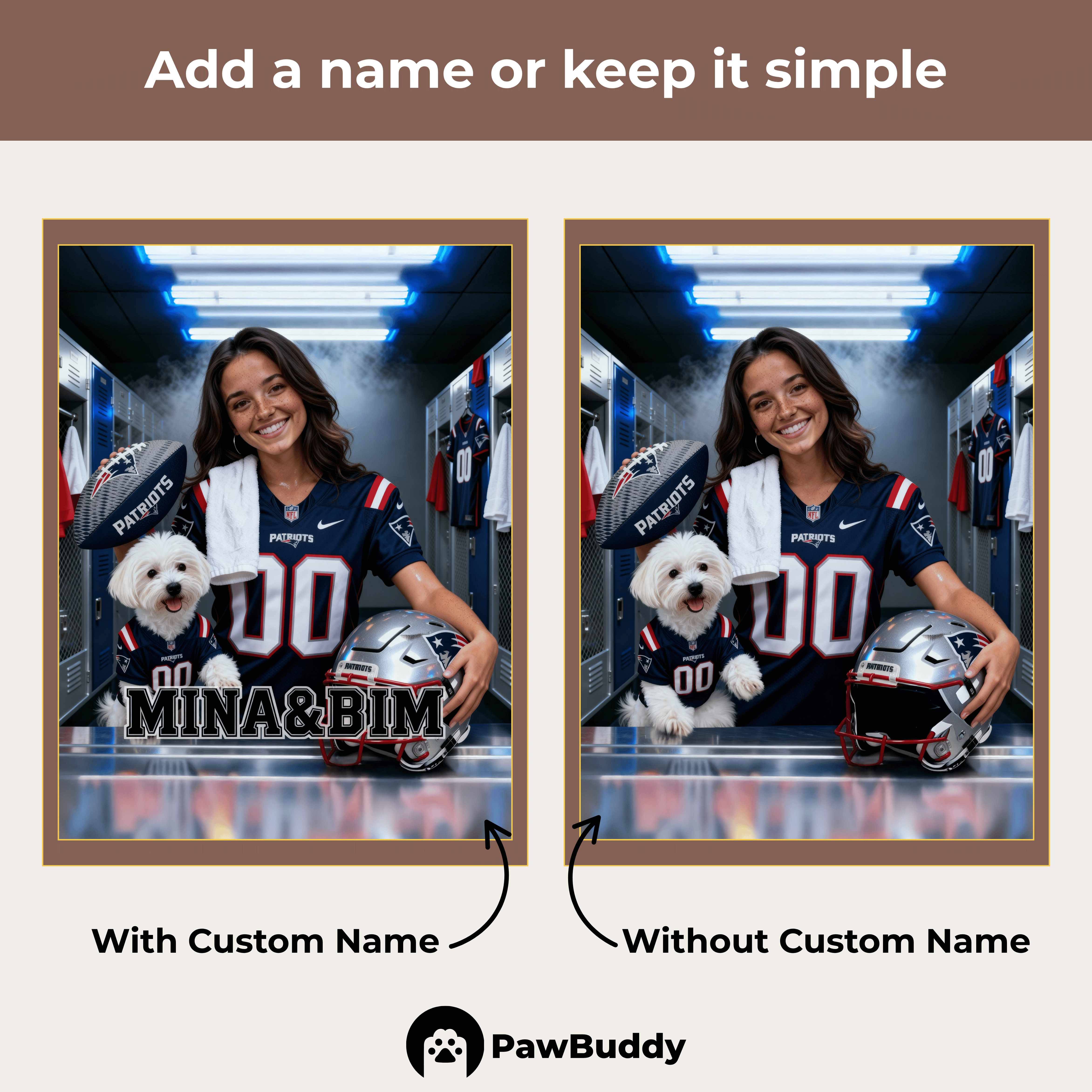 Custom Human & Pet Portrait Patriot Pride Football Digital Artwork -  Personalized High Resolution Artwork for Pet Lovers, Perfect for Online Sharing or as a Unique Sports Keepsake