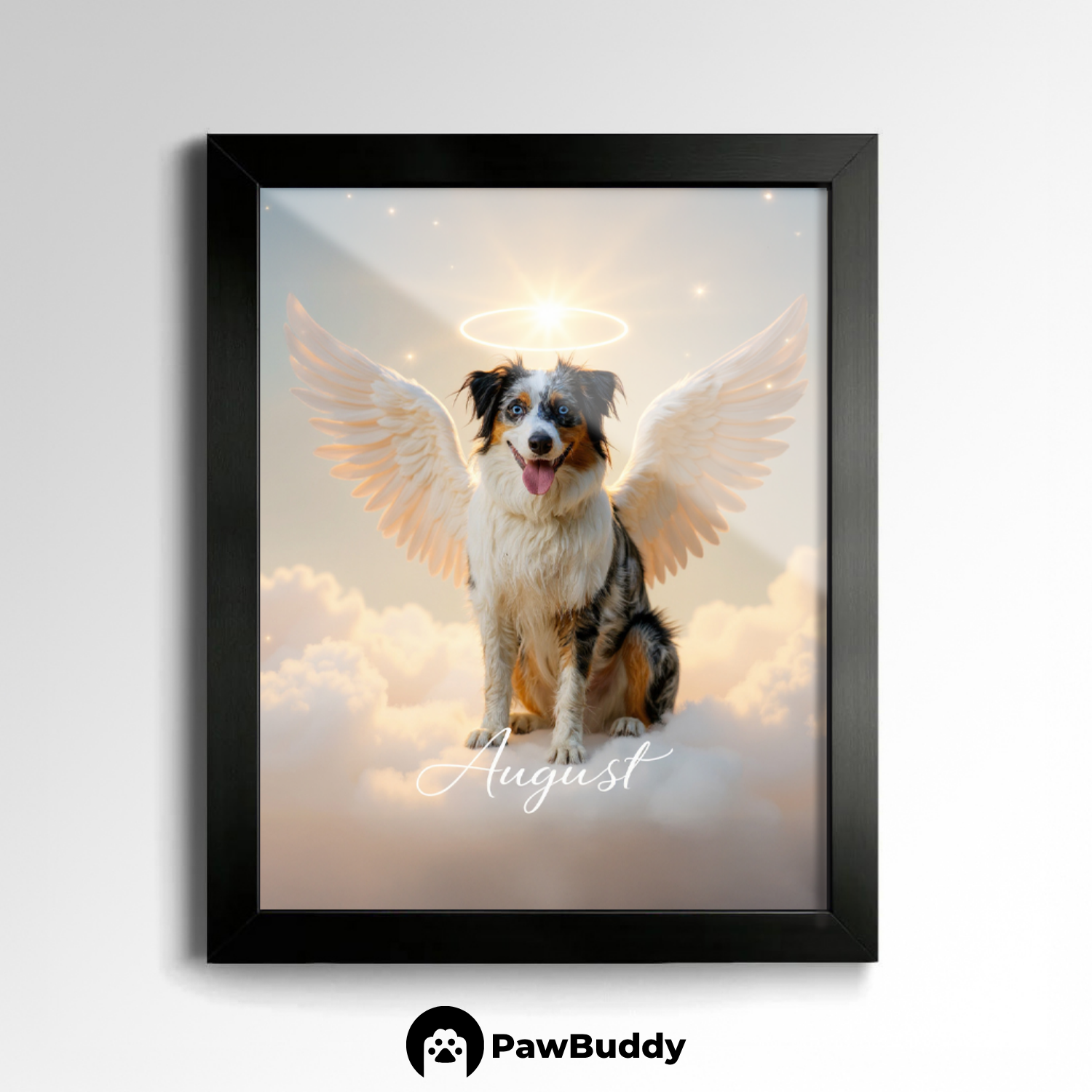 Custom Pet Poster Sitting Angel Wings Memorial Portrait – Personalized High-Resolution Matte Print for Wall Art, Home Decor, or Heartfelt Remembrance Gifts for Pet Lovers (Frame Not Included)