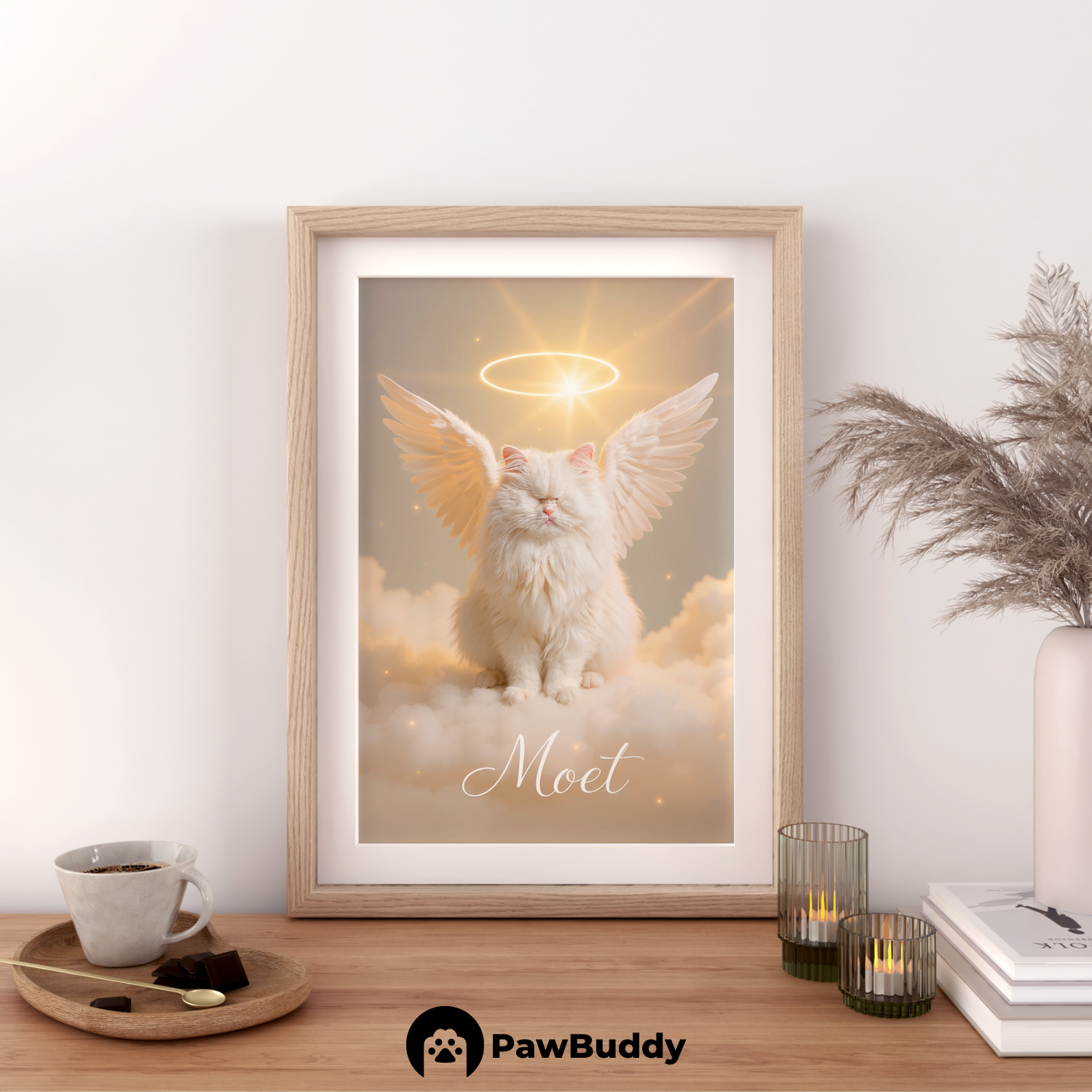 Custom Pet Poster Sitting Angel Wings Memorial Portrait – Personalized High-Resolution Matte Print for Wall Art, Home Decor, or Heartfelt Remembrance Gifts for Pet Lovers (Frame Not Included)