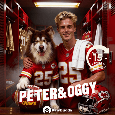 Custom Human & Pet Portrait Crimson Victory Football Digital Artwork - Personalized High-Resolution Artwork for Pet Lovers, Perfect for Online Sharing or as a Unique Sports Keepsake