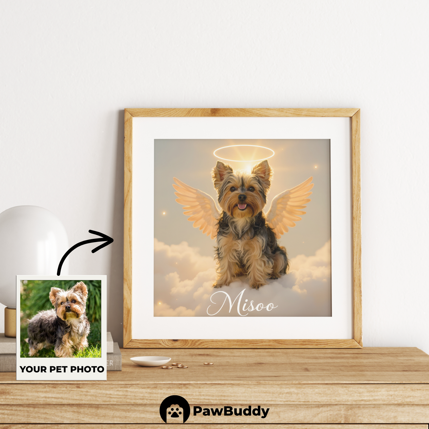 Custom Pet Poster Sitting Angel Wings Memorial Portrait – Personalized High-Resolution Matte Print for Wall Art, Home Decor, or Heartfelt Remembrance Gifts for Pet Lovers (Frame Not Included)