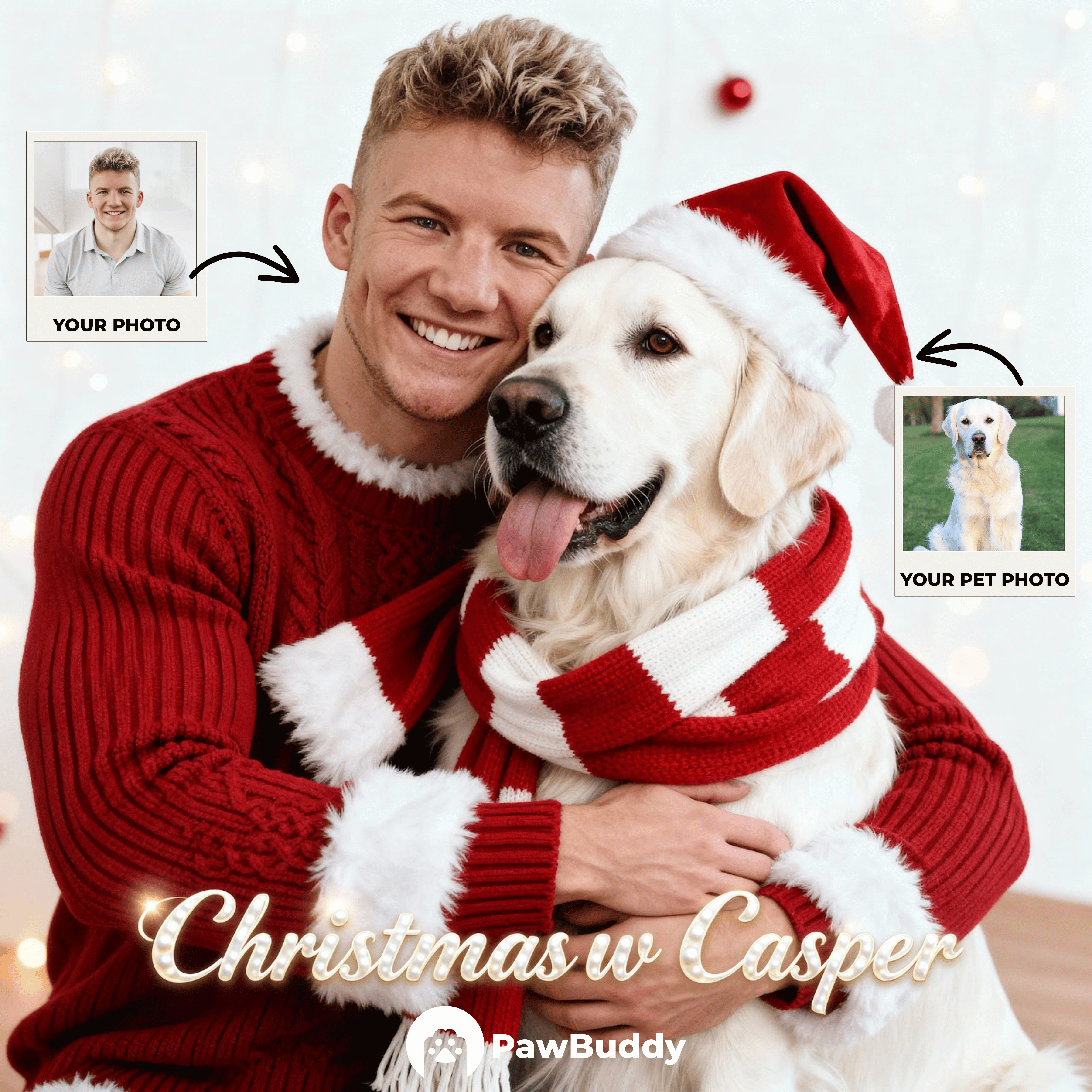 Custom Human & Pet Portrait Cozy Christmas Hug Digital Artwork - Personalized High-Resolution Artwork for Pet Lovers, Perfect for Online Sharing or as a Unique Holiday Keepsake