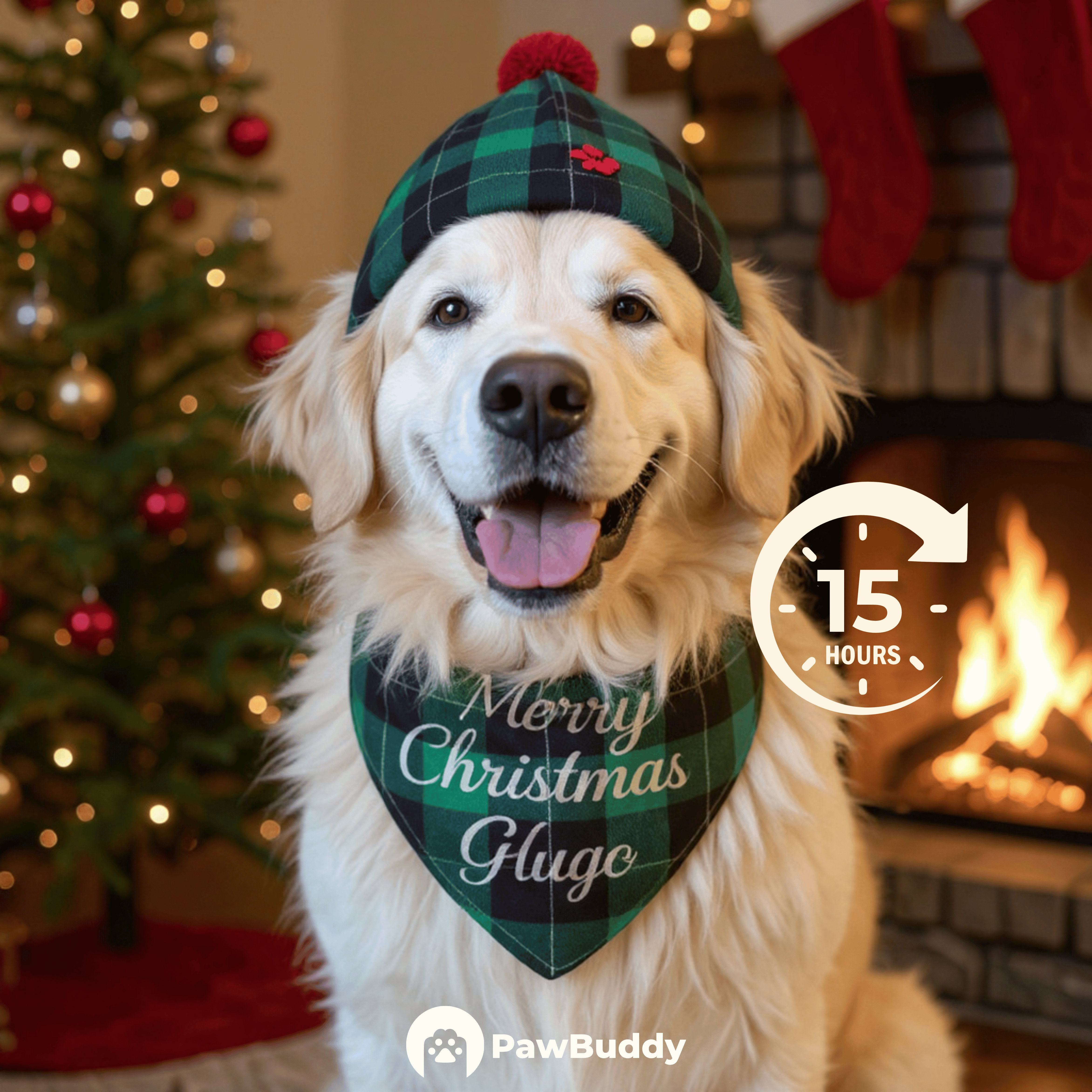 Custom Pet Portrait Cozy Fireplace Christmas Style Digital Artwork – Personalized High-Resolution Artwork for Pet Lovers, Perfect for Online Sharing or as a Unique Holiday Keepsake