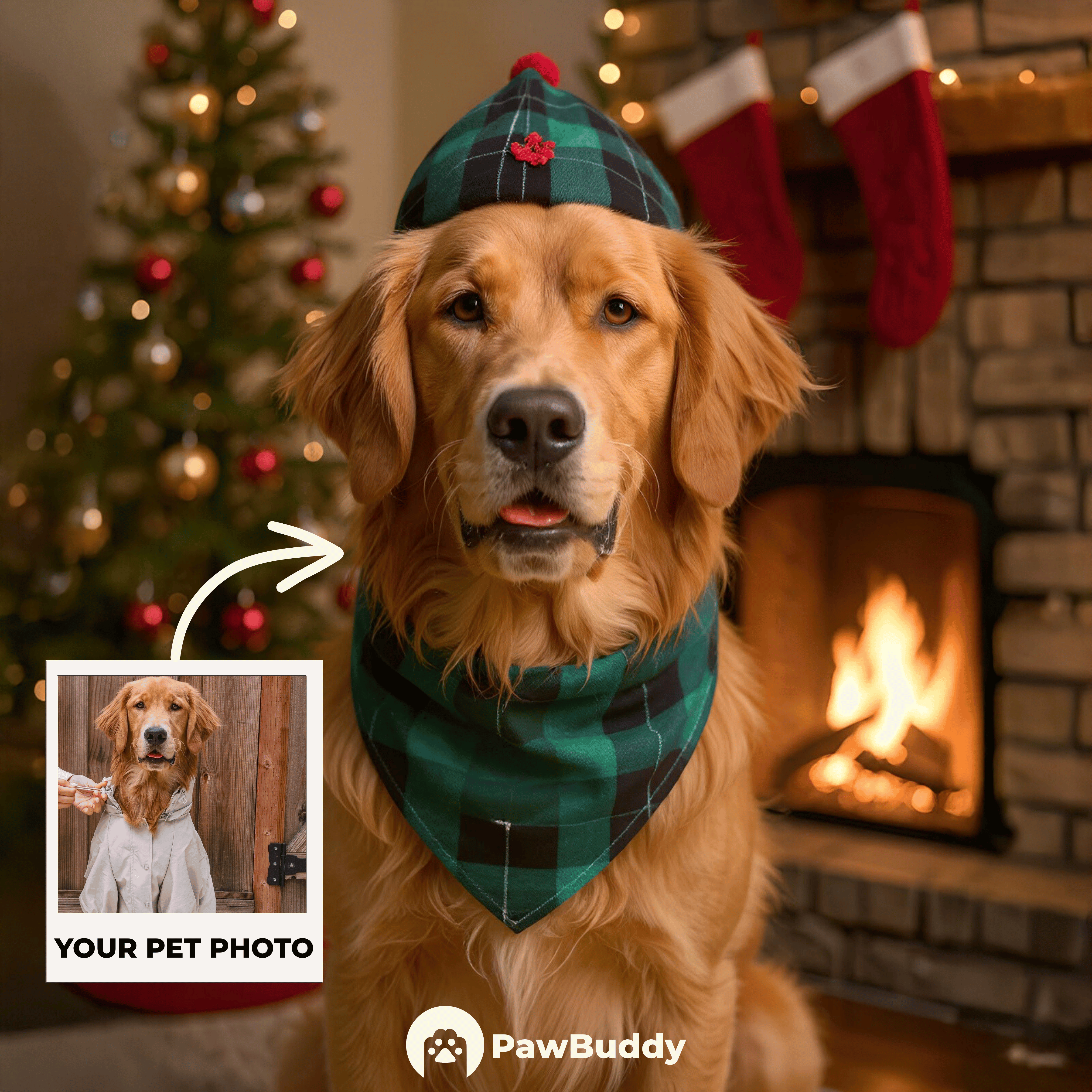 Custom Pet Portrait Cozy Fireplace Christmas Style Digital Artwork – Personalized High-Resolution Artwork for Pet Lovers, Perfect for Online Sharing or as a Unique Holiday Keepsake