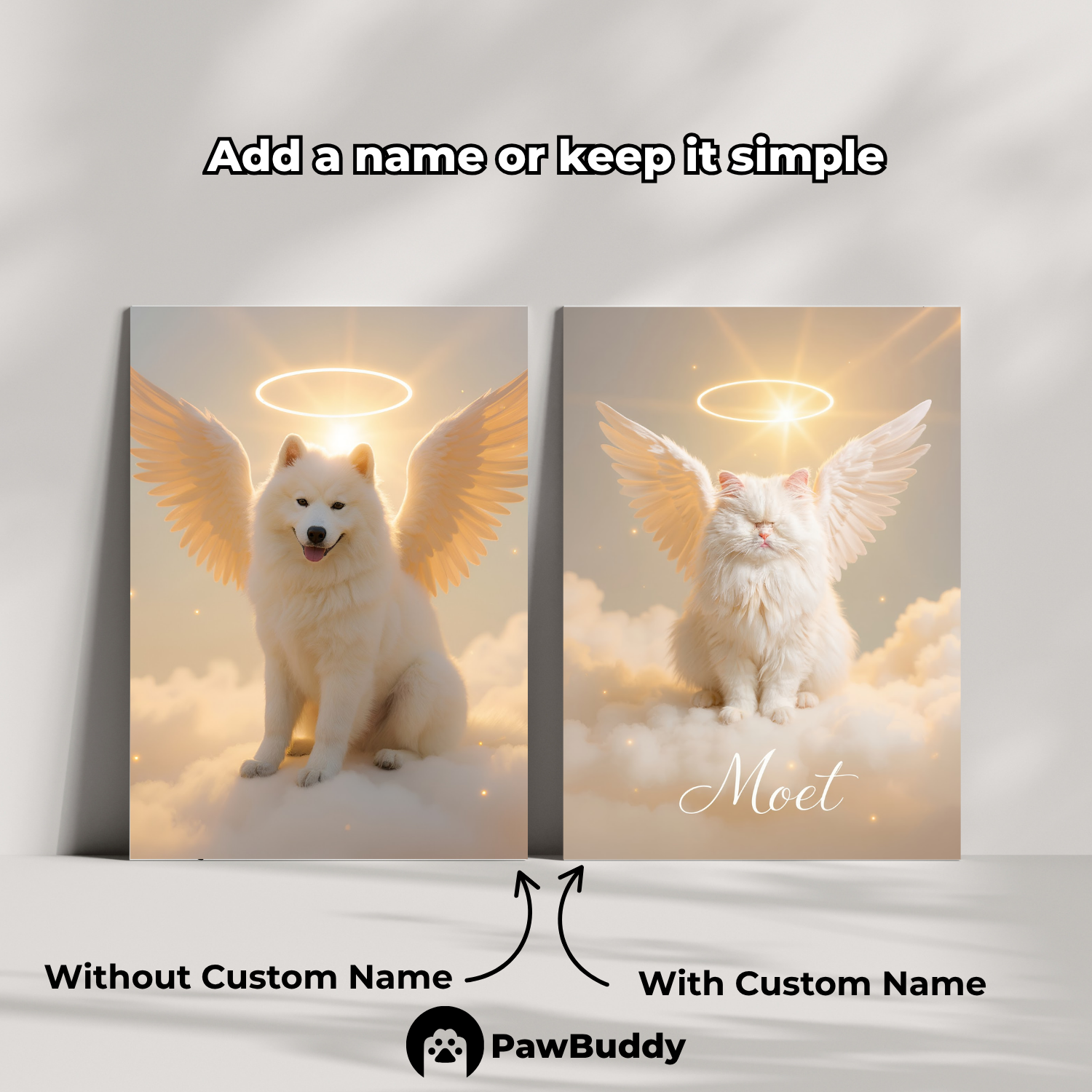 Custom Pet Poster Sitting Angel Wings Memorial Portrait – Personalized High-Resolution Matte Print for Wall Art, Home Decor, or Heartfelt Remembrance Gifts for Pet Lovers (Frame Not Included)