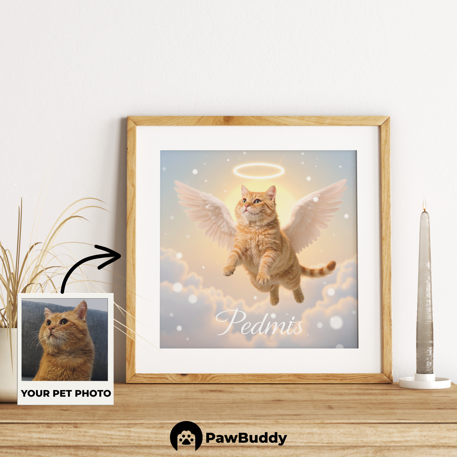 Custom Pet Poster Flying Angel Wings Memorial Portrait – Personalized High-Resolution Matte Print for Wall Art, Home Decor, or Heartfelt Remembrance Gifts for Pet Lovers (Frame Not Included)
