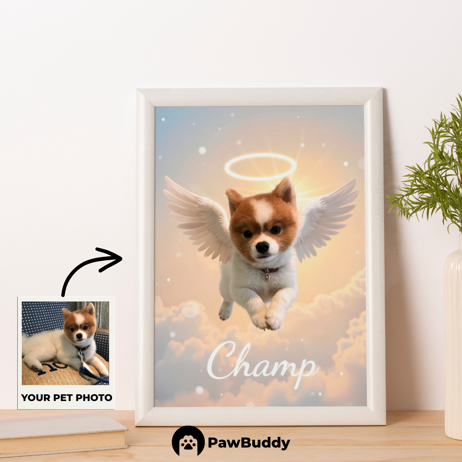 Custom Pet Poster Flying Angel Wings Memorial Portrait – Personalized High-Resolution Matte Print for Wall Art, Home Decor, or Heartfelt Remembrance Gifts for Pet Lovers (Frame Not Included)