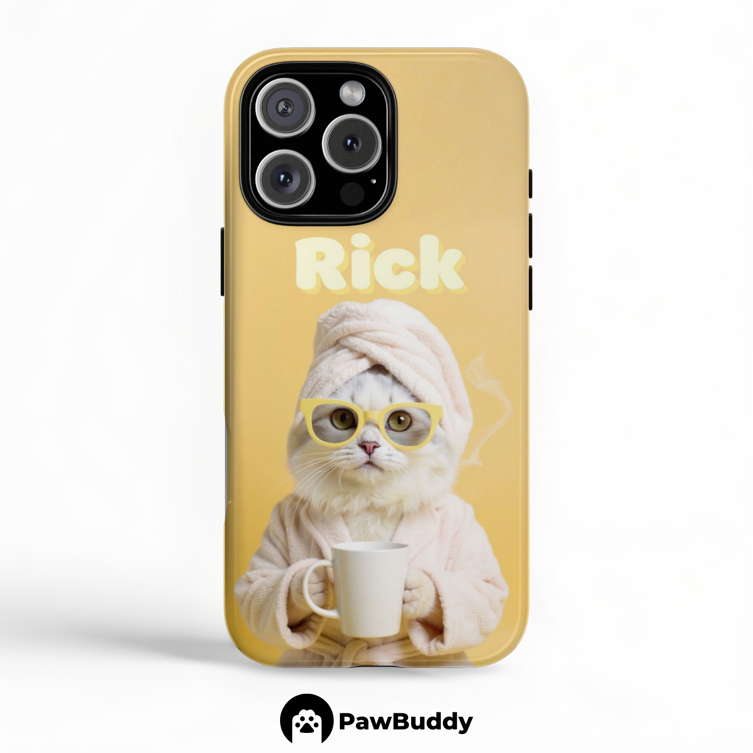 Custom Pet Phone Case for iPhone 11–17, Personalized Sunny Yellow Spa Day Cheerful Mood Design, Dual-Layer Shockproof PC+TPU Protective Cover with Glossy Wraparound Printing, Unique Gift for Pet Lovers