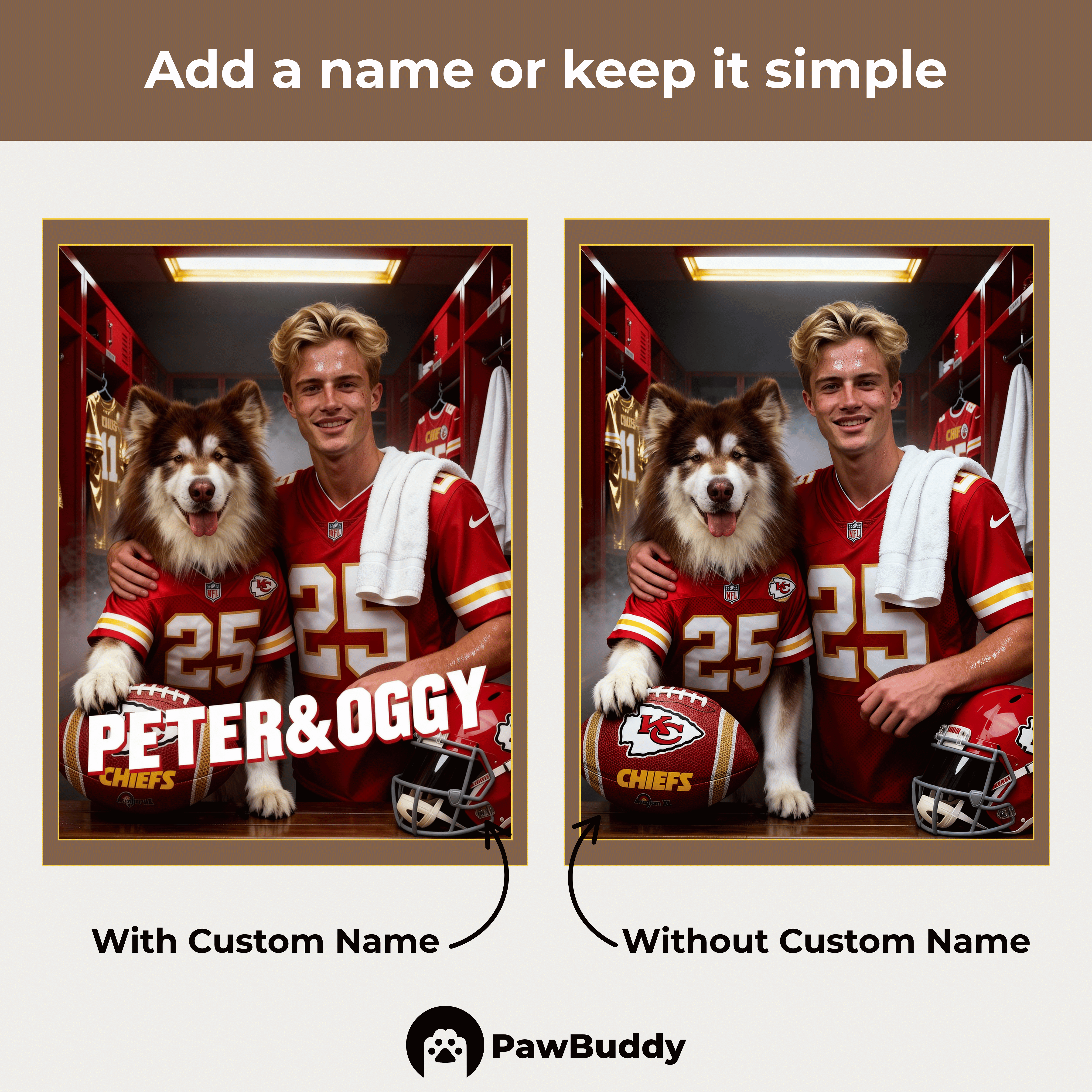 Custom Human & Pet Portrait Crimson Victory Football Digital Artwork - Personalized High-Resolution Artwork for Pet Lovers, Perfect for Online Sharing or as a Unique Sports Keepsake