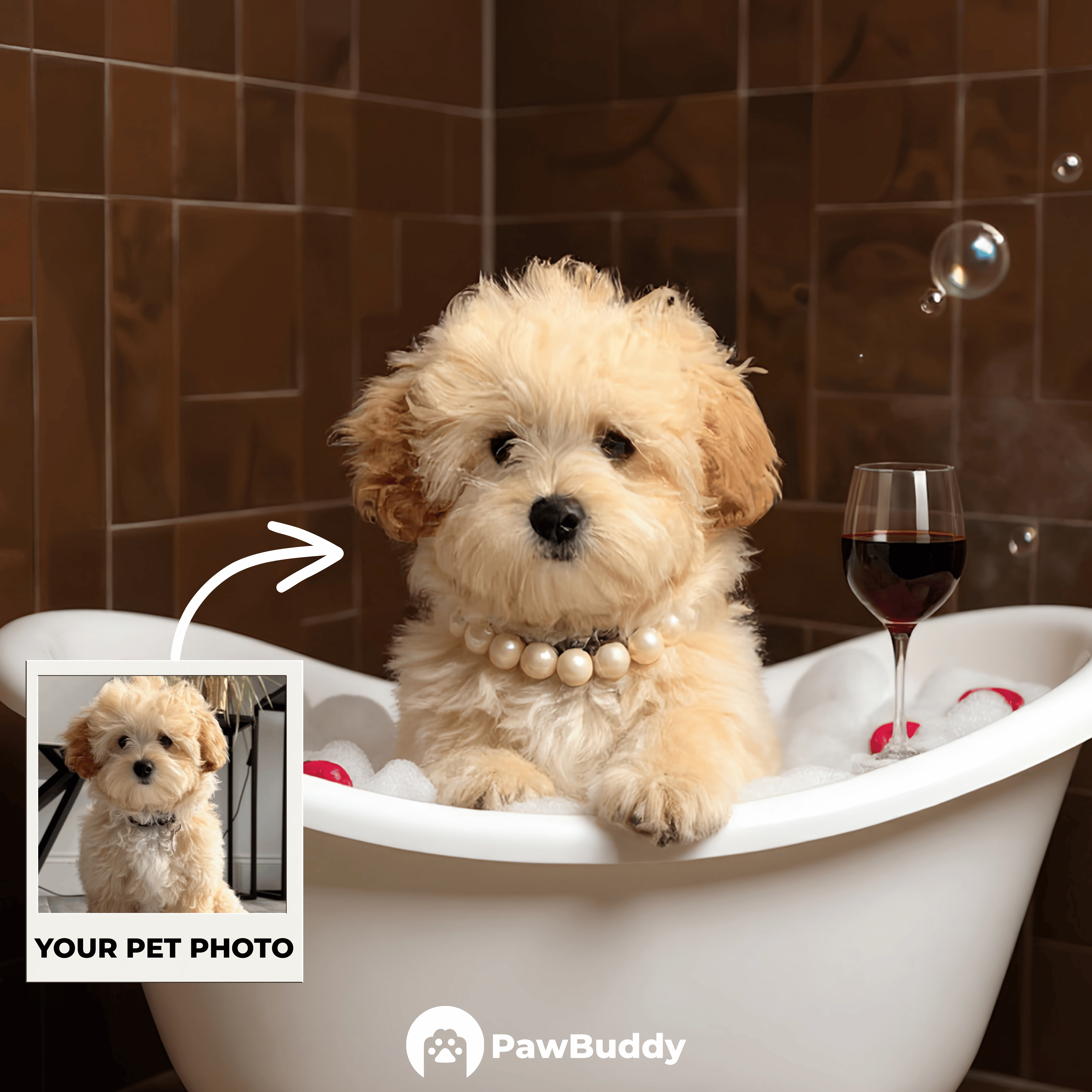 Custom Pet Portrait Royal Bubble Bath Digital Artwork - Personalized High-Resolution Artwork for Pet Lovers, Perfect for Online Sharing or as a Unique Luxury-Themed Keepsake