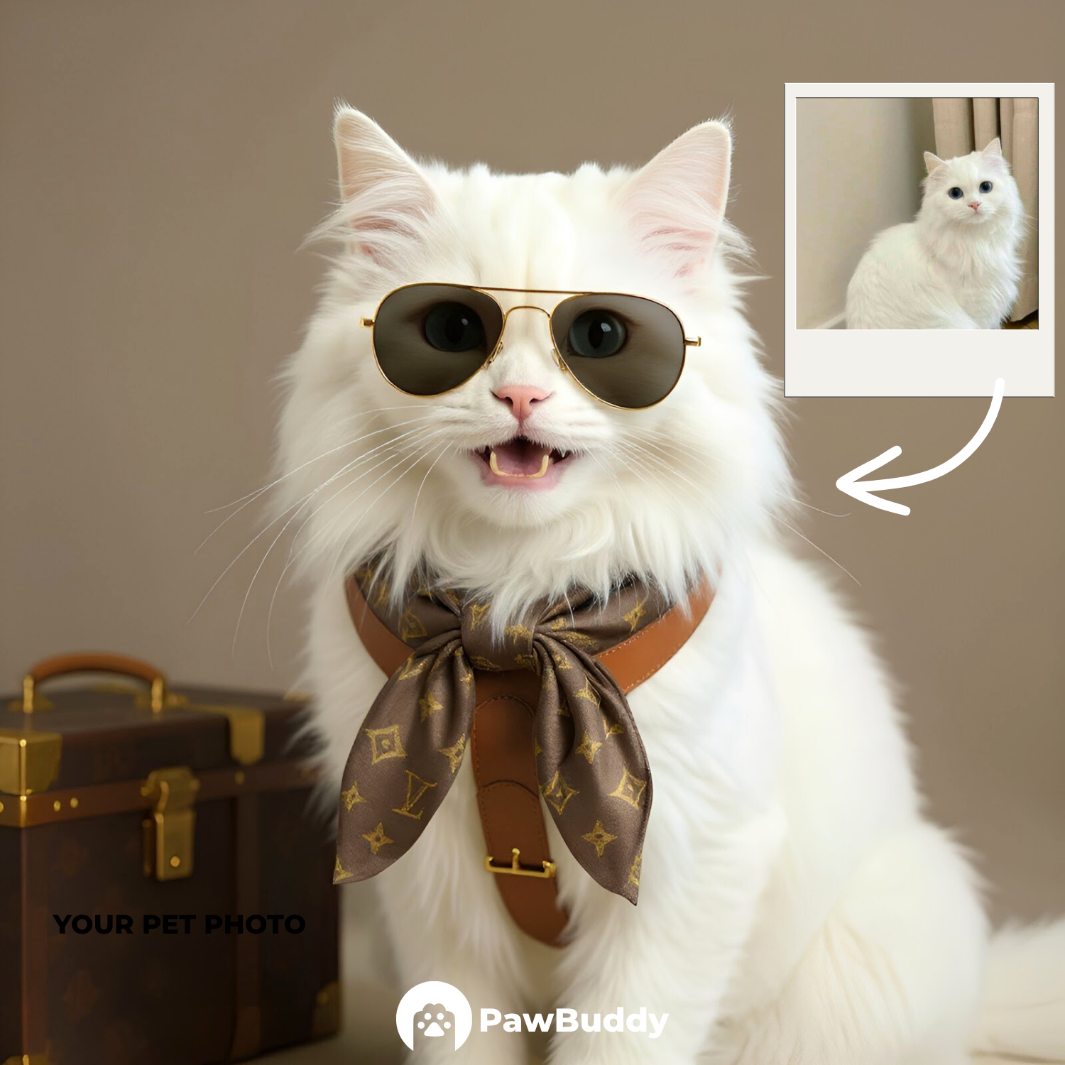 Custom Pet Portrait Fashionista Couture Digital Artwork – Personalized High-Resolution Artwork for Pet Lovers, Perfect for Online Sharing or as a Unique Luxury-Themed Keepsake