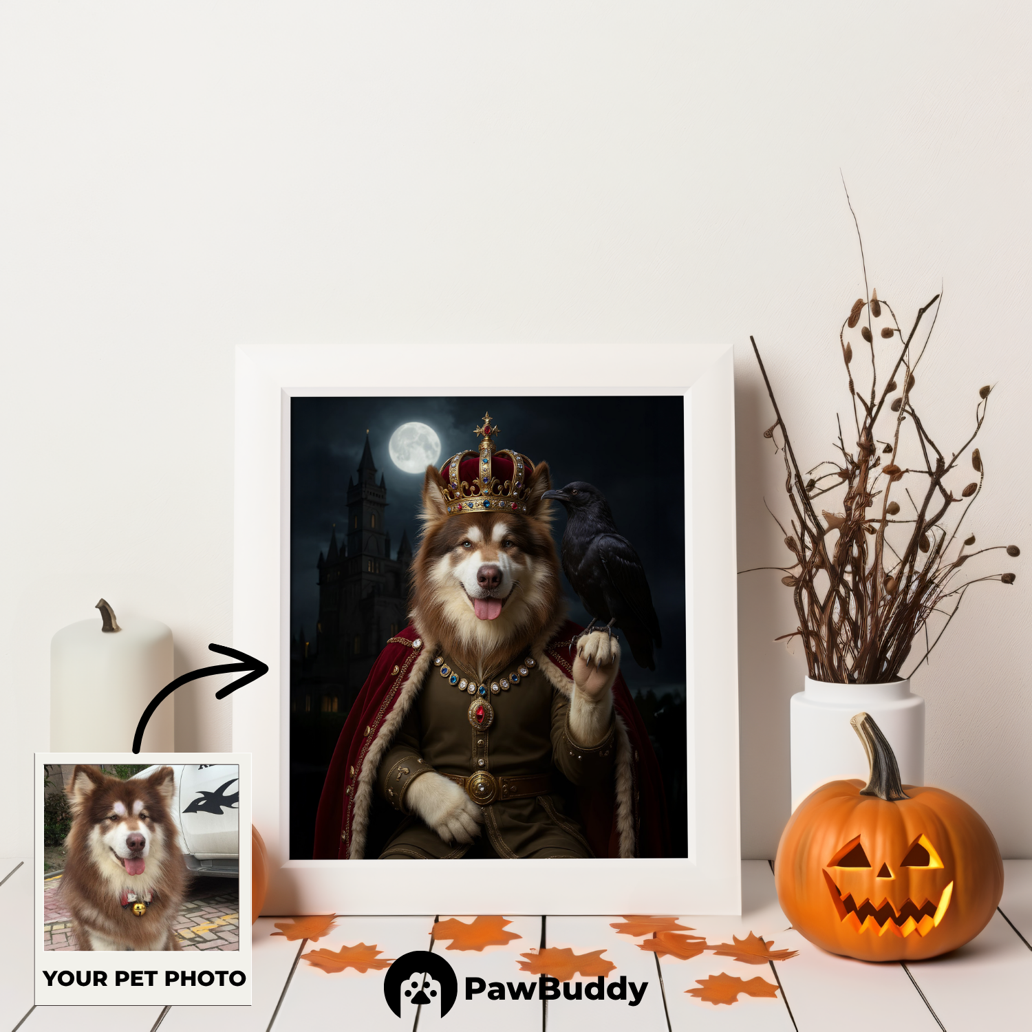 Custom Pet Poster Midnight Royal Halloween Portrait – Personalized High-Resolution Matte Print for Wall Art, Home Decor, or Unique Gifts for Pet Lovers (Frame Not Included)