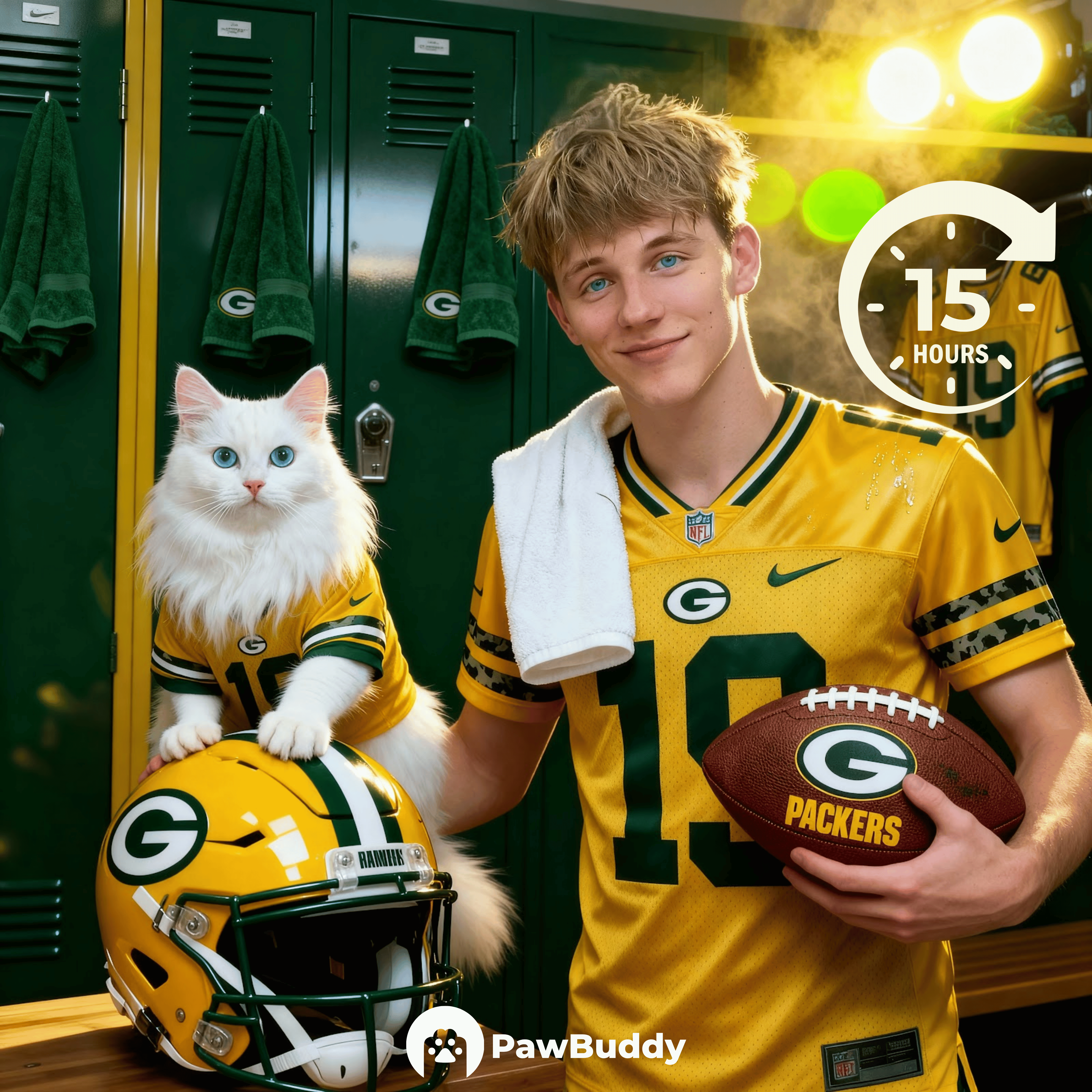 Custom Human & Pet Portrait Emerald Drive Football Digital Artwork - Personalized High Resolution Artwork for Pet Lovers, Perfect for Online Sharing or as a Unique Sports Keepsake
