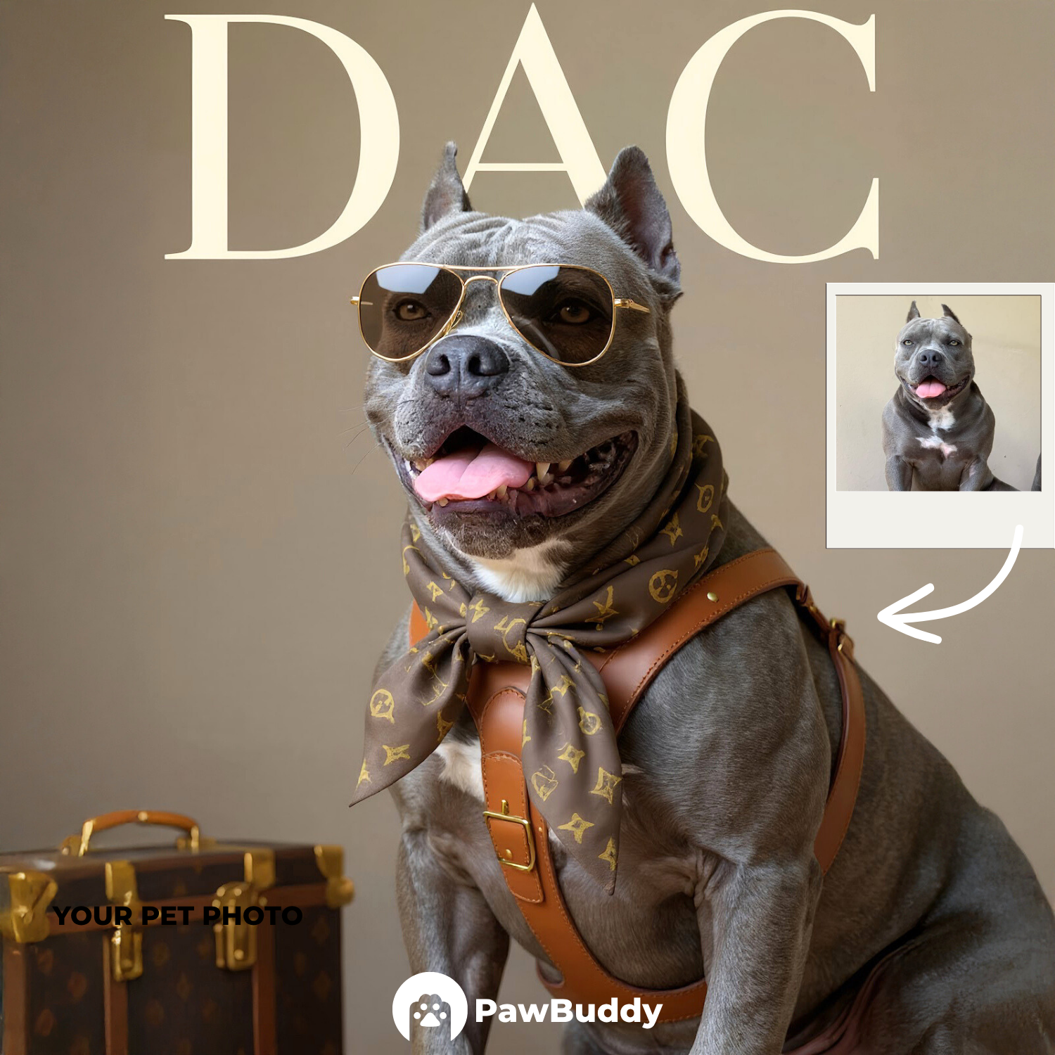 Custom Pet Portrait Fashionista Couture Digital Artwork – Personalized High-Resolution Artwork for Pet Lovers, Perfect for Online Sharing or as a Unique Luxury-Themed Keepsake