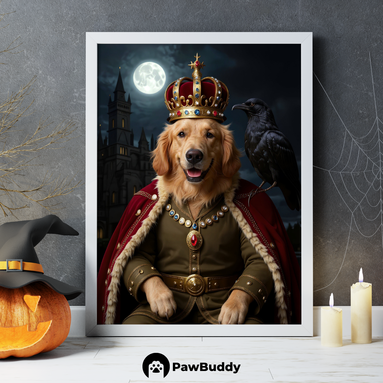 Custom Pet Poster Midnight Royal Halloween Portrait – Personalized High-Resolution Matte Print for Wall Art, Home Decor, or Unique Gifts for Pet Lovers (Frame Not Included)
