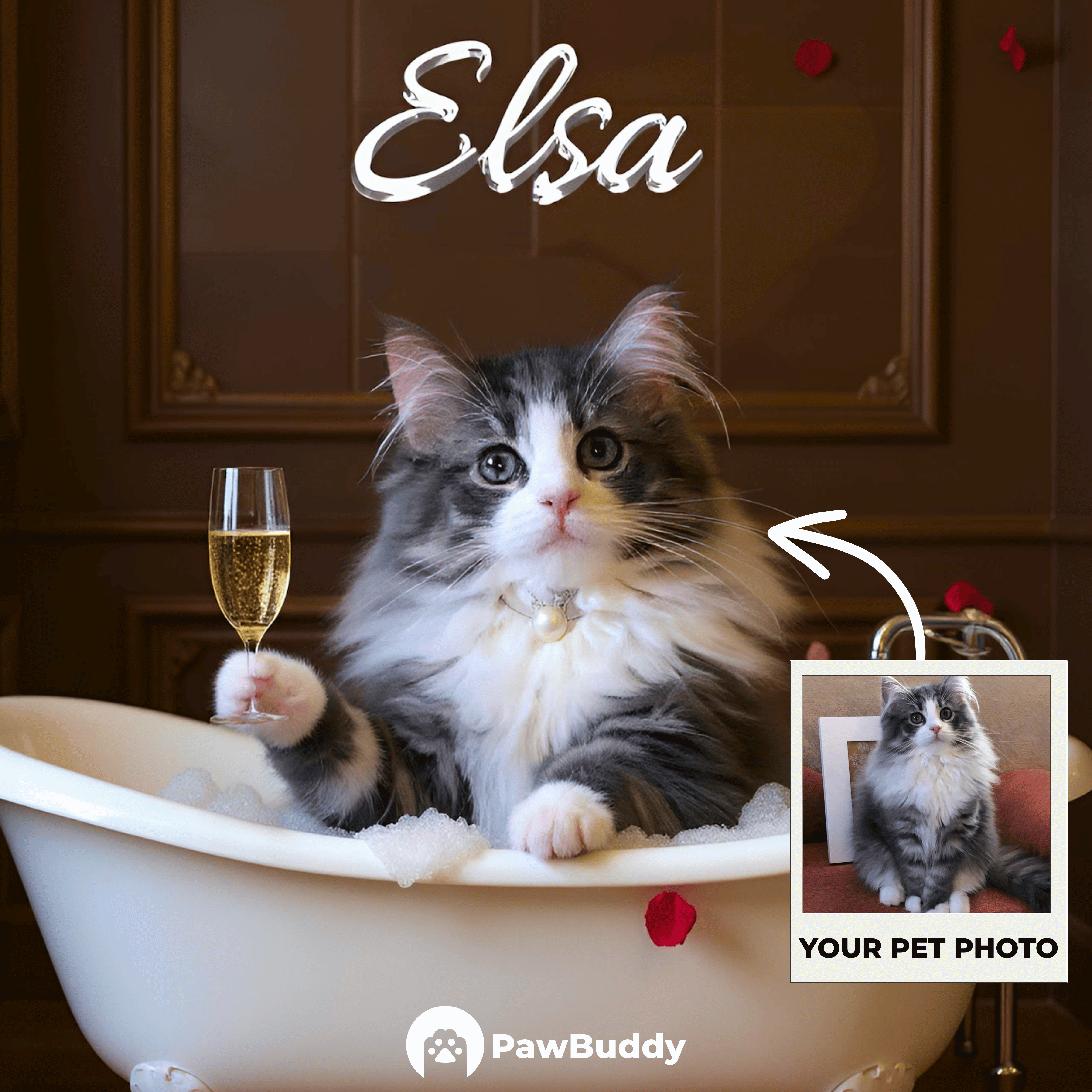 Custom Pet Portrait Royal Bubble Bath Digital Artwork - Personalized High-Resolution Artwork for Pet Lovers, Perfect for Online Sharing or as a Unique Luxury-Themed Keepsake