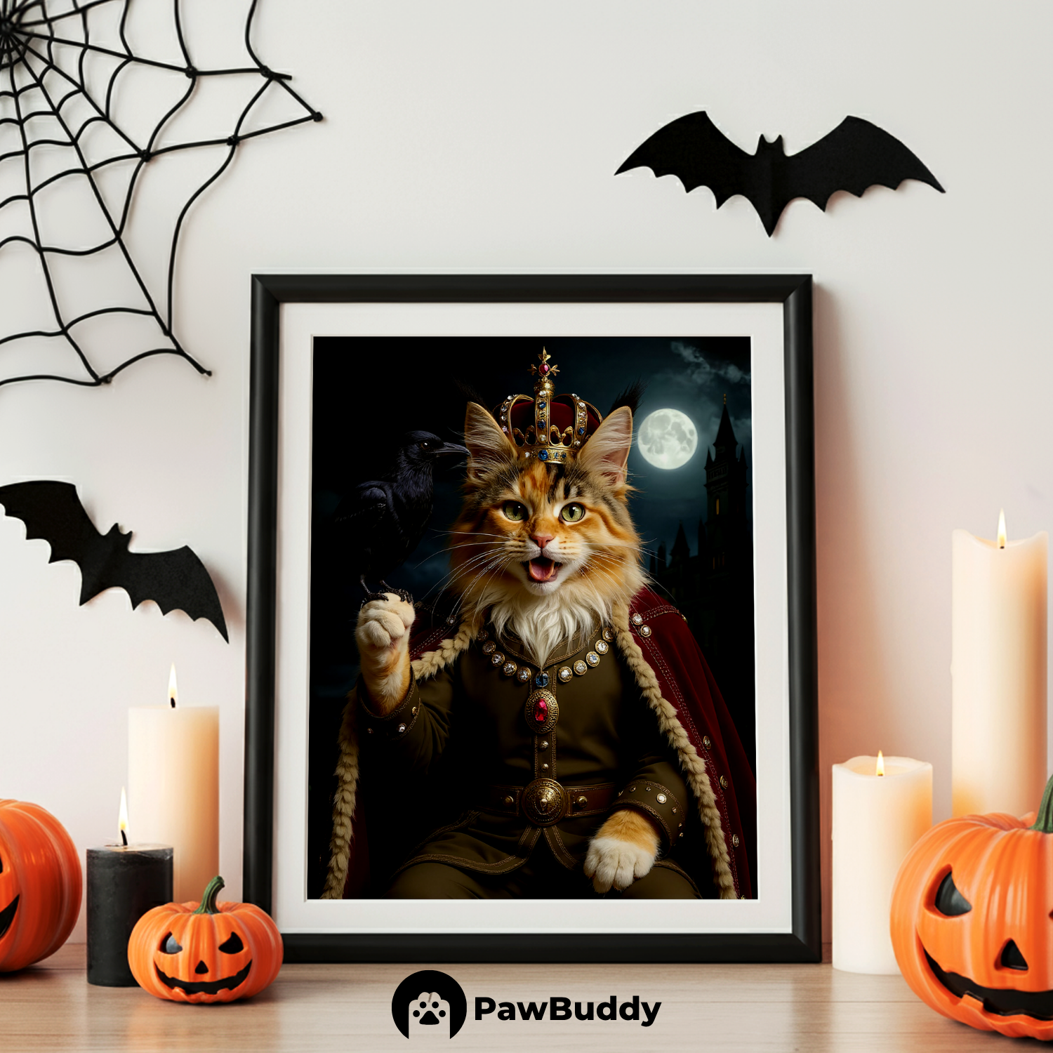 Custom Pet Poster Midnight Royal Halloween Portrait – Personalized High-Resolution Matte Print for Wall Art, Home Decor, or Unique Gifts for Pet Lovers (Frame Not Included)