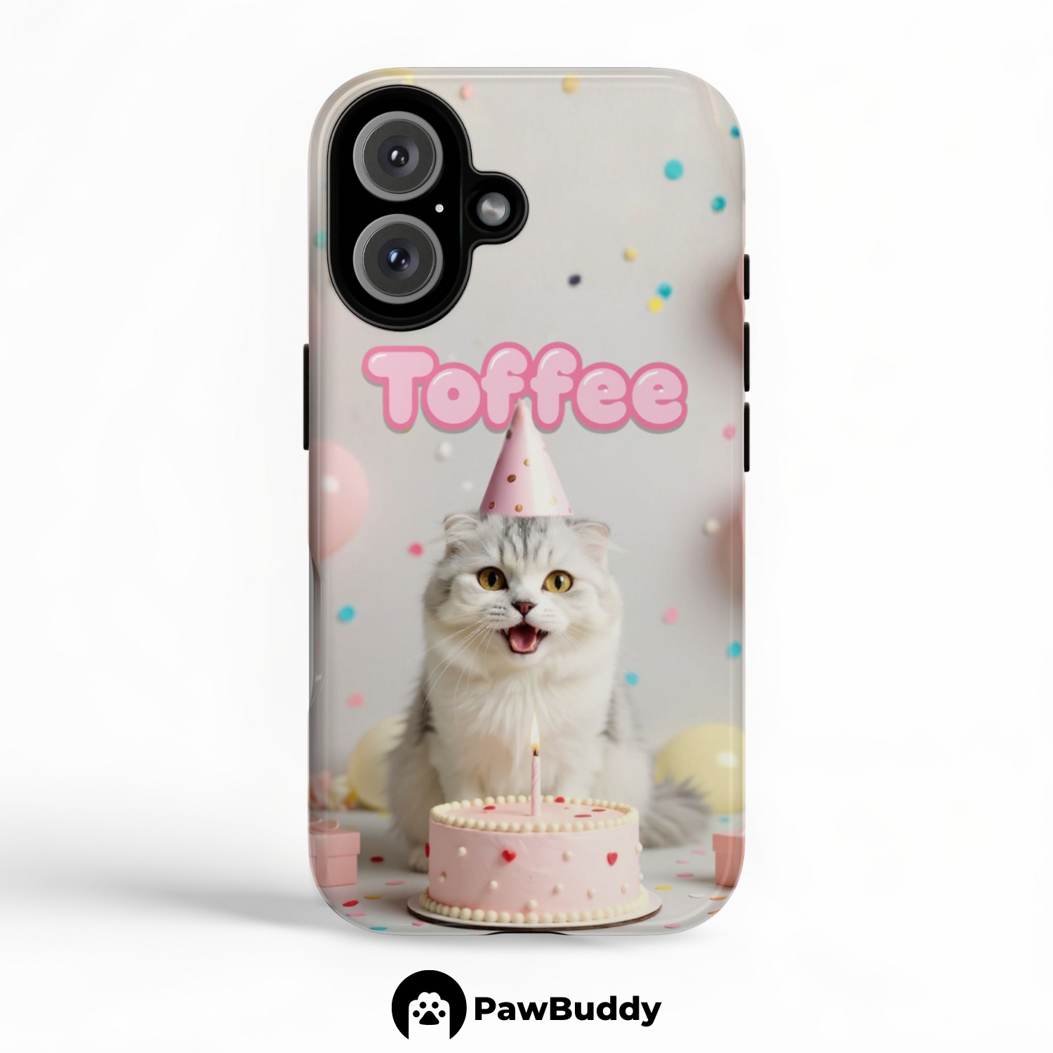 Custom Pet Phone Case for iPhone 11–17, Personalized Pink Birthday Celebration Design, Dual-Layer Shockproof PC+TPU Protective Cover with Glossy Wraparound Printing, Unique Gift for Pet Lovers