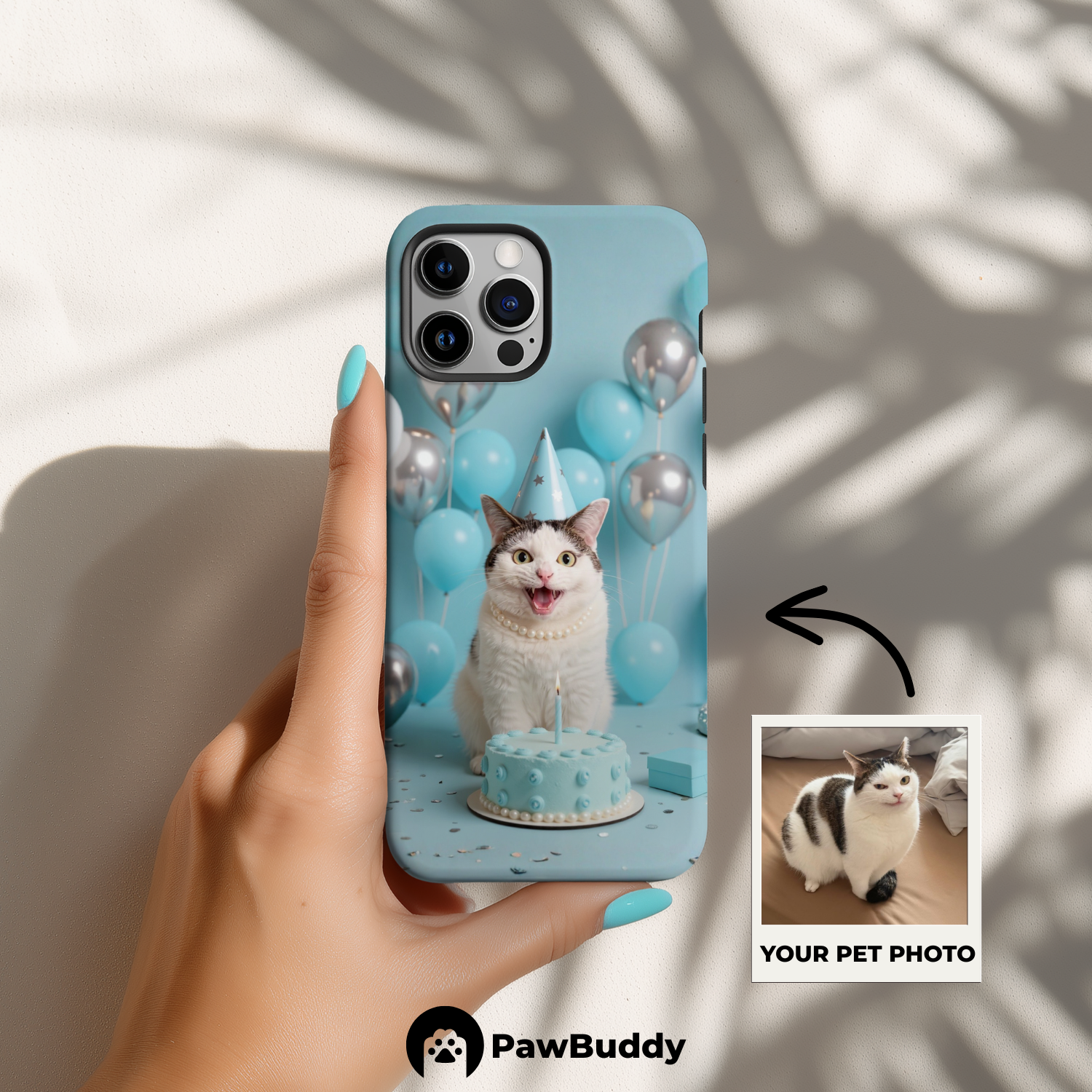 Custom Pet Phone Case for iPhone 11–17, Personalized Sky Blue Birthday Celebration Design, Dual-Layer Shockproof PC+TPU Protective Cover with Glossy Wraparound Printing, Unique Gift for Pet Lovers
