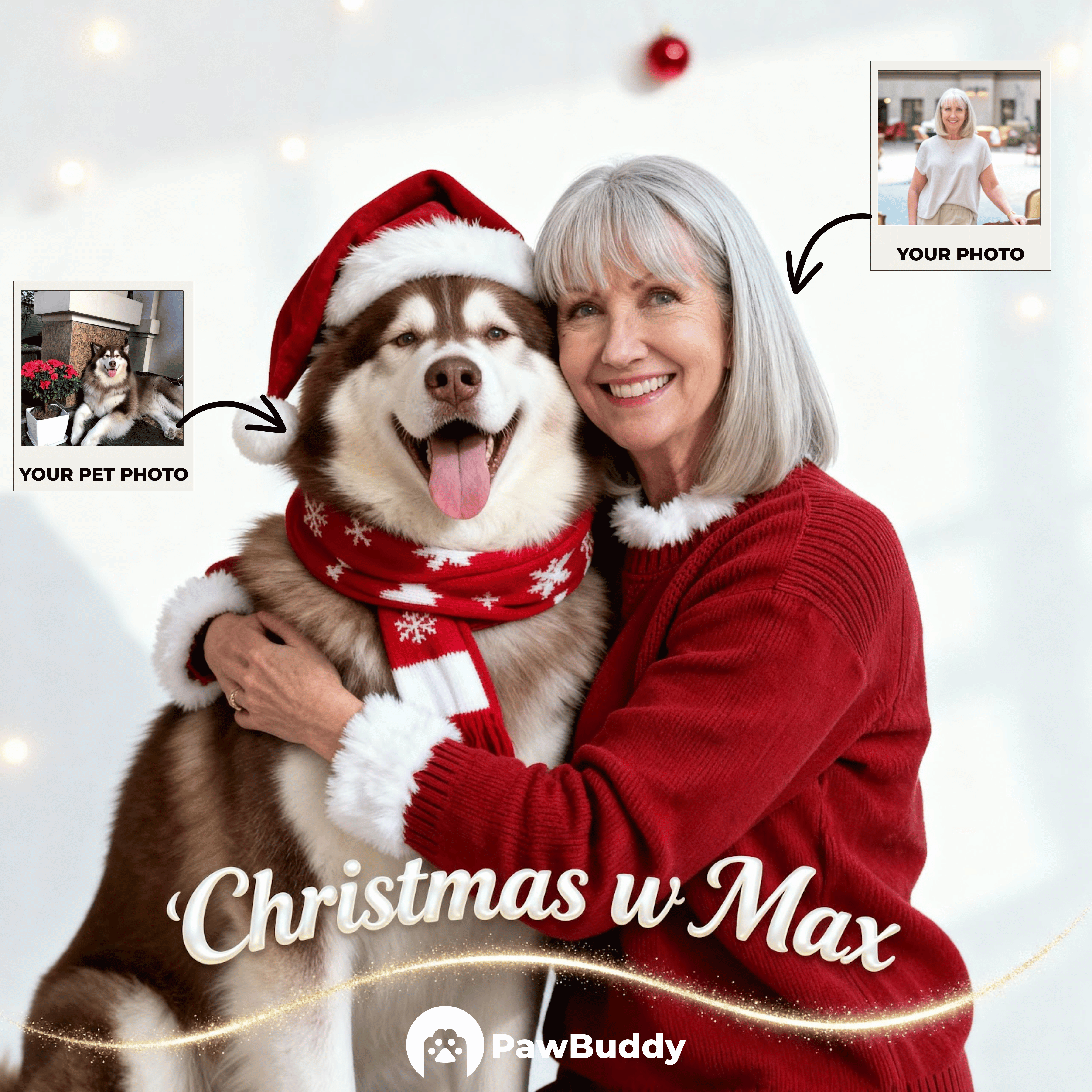 Custom Human & Pet Portrait Cozy Christmas Hug Digital Artwork - Personalized High-Resolution Artwork for Pet Lovers, Perfect for Online Sharing or as a Unique Holiday Keepsake