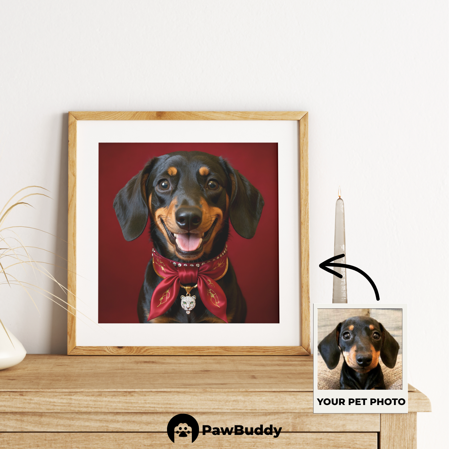 Custom Pet Poster Elegant Scarlet Chic Portrait – Personalized High-Resolution Matte Print for Wall Art, Home Decor, or Unique Gifts for Pet Lovers (Frame Not Included)