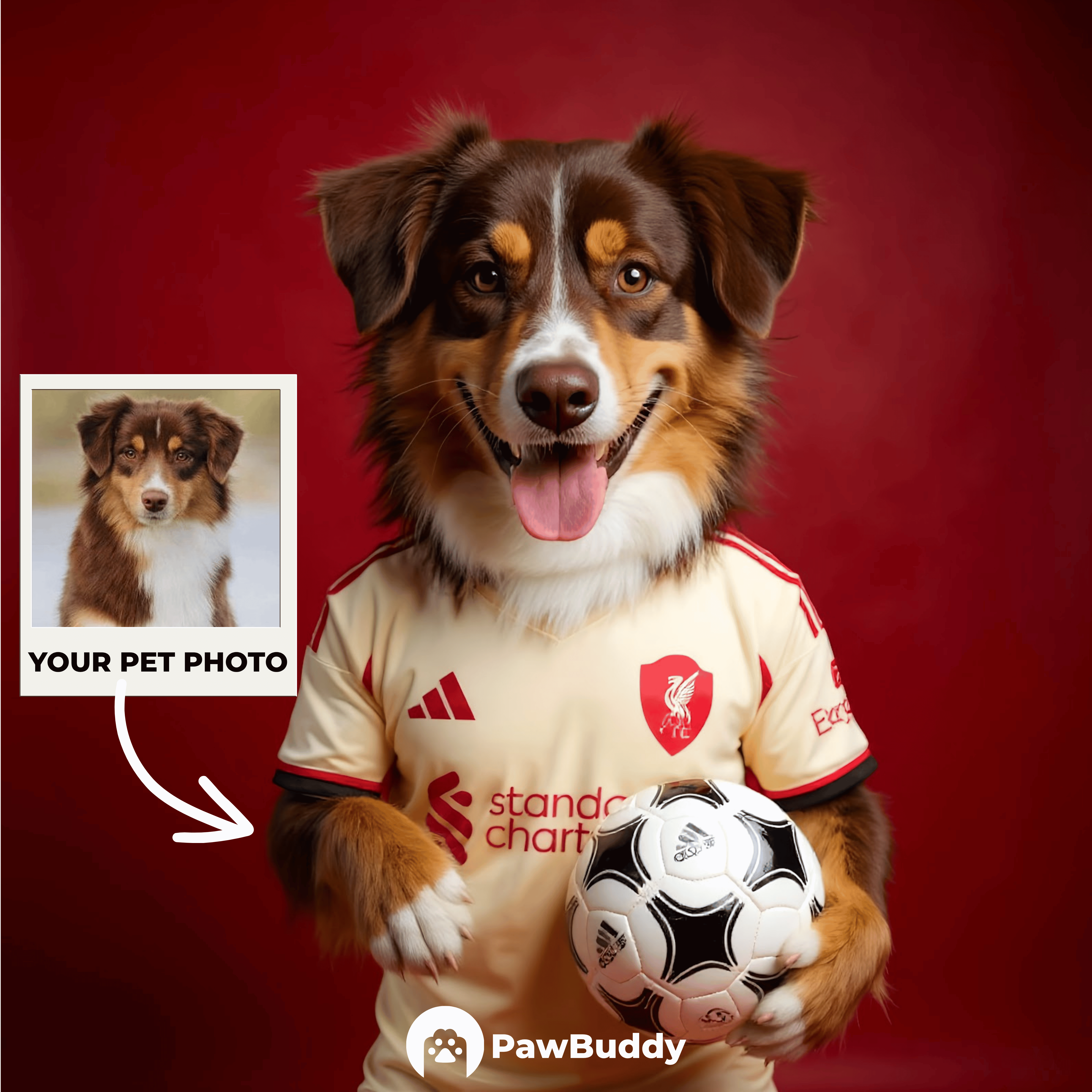 Custom Pet Portrait English Football Spirit Digital Artwork – Personalized High-Resolution Artwork for Pet Lovers, Perfect for Online Sharing or as a Unique Sports Keepsake
