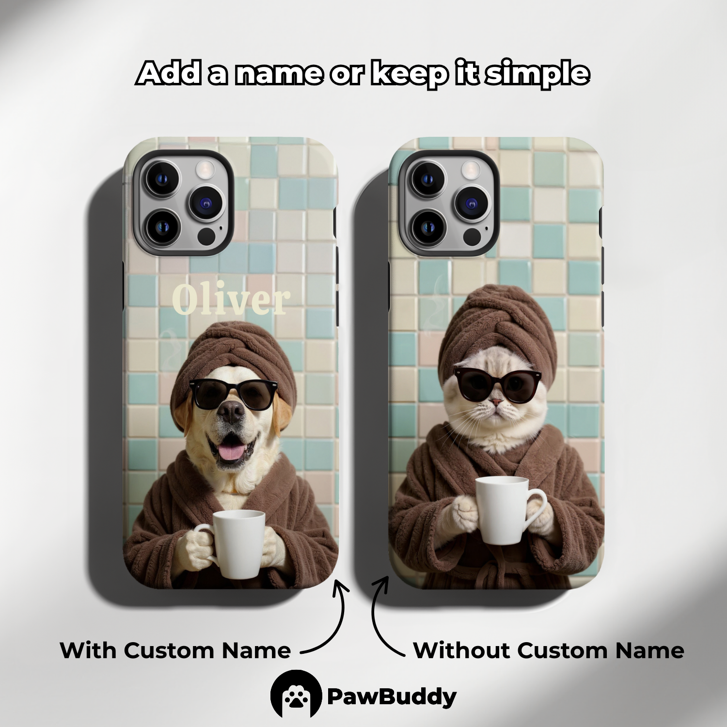 Custom Pet Phone Case for iPhone 11–17, Personalized Mocha Spa Day Serenity Design, Dual-Layer Shockproof PC+TPU Protective Cover with Glossy Wraparound Printing, Unique Gift for Pet Lovers