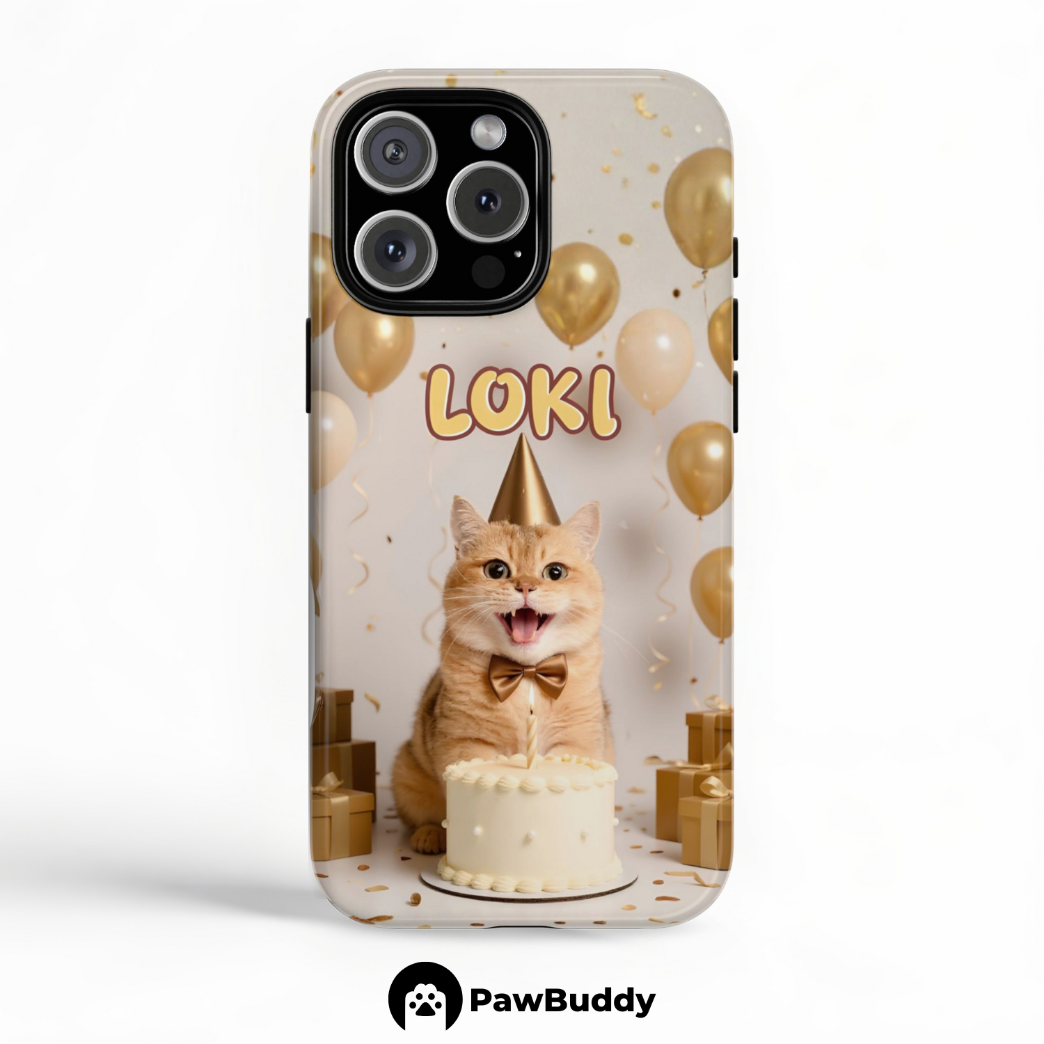 Custom Pet Phone Case for iPhone 11–17, Personalized Brown Birthday Celebration Design, Dual-Layer Shockproof PC+TPU Protective Cover with Glossy Wraparound Printing, Unique Gift for Pet Lovers