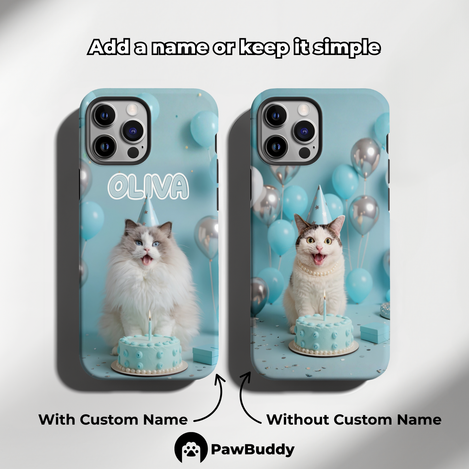 Custom Pet Phone Case for iPhone 11–17, Personalized Sky Blue Birthday Celebration Design, Dual-Layer Shockproof PC+TPU Protective Cover with Glossy Wraparound Printing, Unique Gift for Pet Lovers