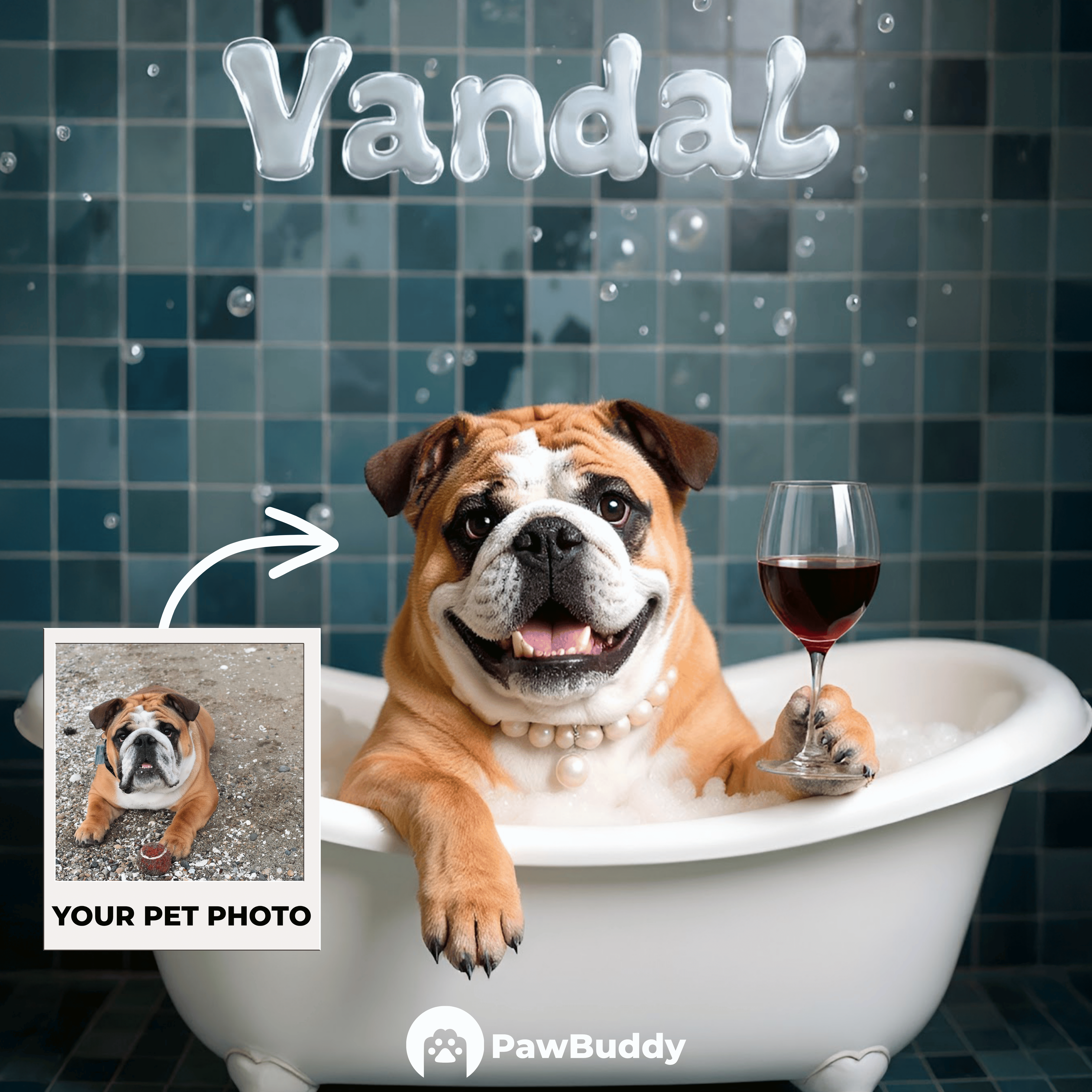 Custom Pet Portrait Blue Velvet Bath Retreat Digital Artwork - Personalized High-Resolution Artwork for Pet Lovers, Perfect for Online Sharing or as a Unique Luxury-Themed Keepsake