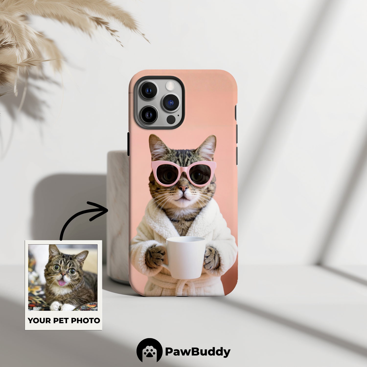 Custom Pet Phone Case for iPhone 11–17, Personalized Peach Spa Day Morning Bliss Design, Dual-Layer Shockproof PC+TPU Protective Cover with Glossy Wraparound Printing, Unique Gift for Pet Lovers