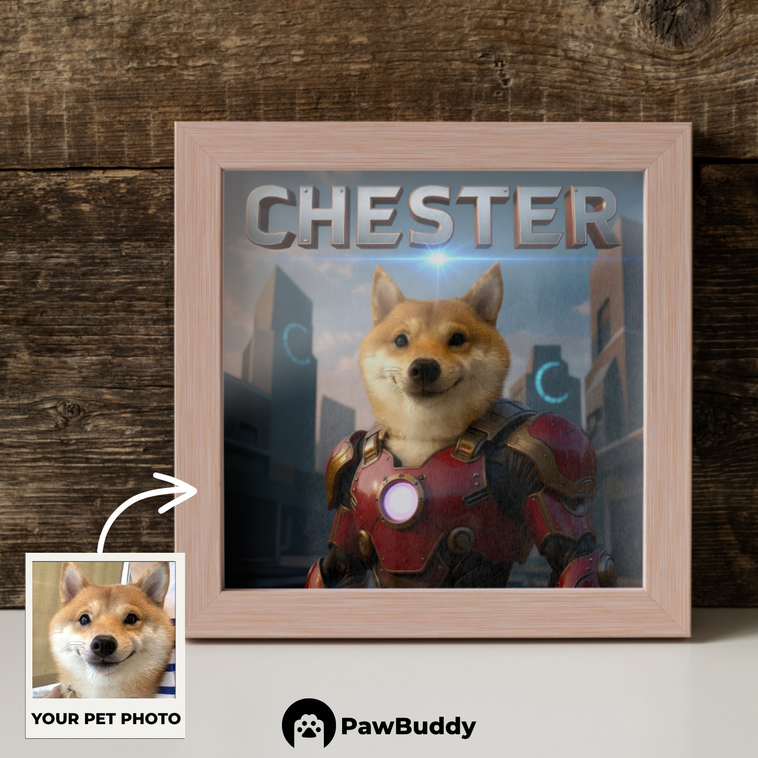 Custom Pet Poster Arc Reactor Power Hero Portrait – Personalized High-Resolution Matte Print for Wall Art, Home Decor, or Unique Gifts for Pet Lovers (Frame Not Included)