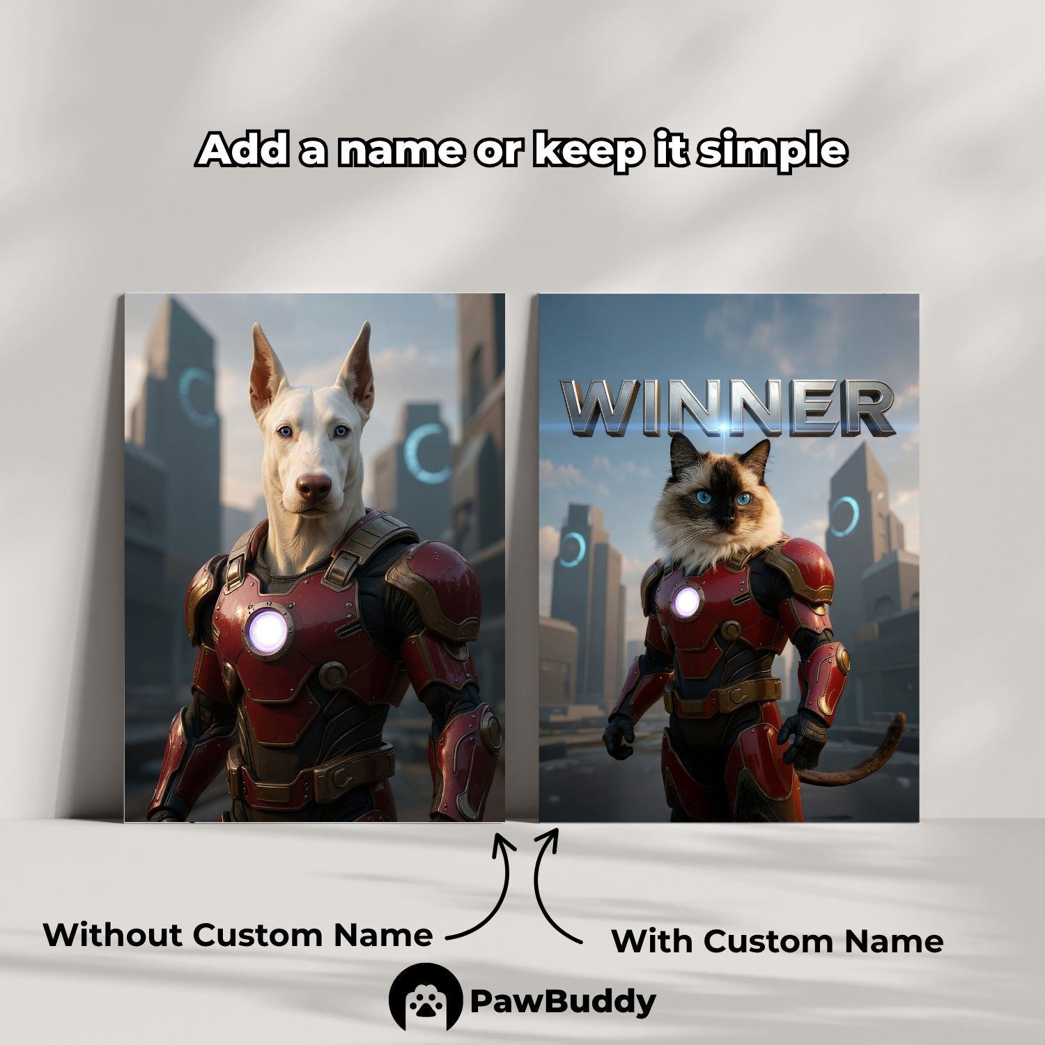 Custom Pet Poster Arc Reactor Power Hero Portrait – Personalized High-Resolution Matte Print for Wall Art, Home Decor, or Unique Gifts for Pet Lovers (Frame Not Included)