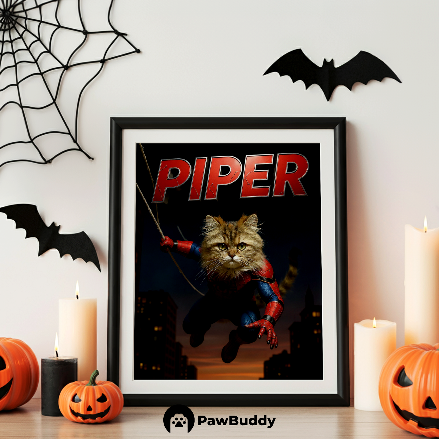 Custom Pet Poster Web Guardian Hero Portrait – Personalized High-Resolution Matte Print for Wall Art, Home Decor, or Unique Gifts for Pet Lovers (Frame Not Included)