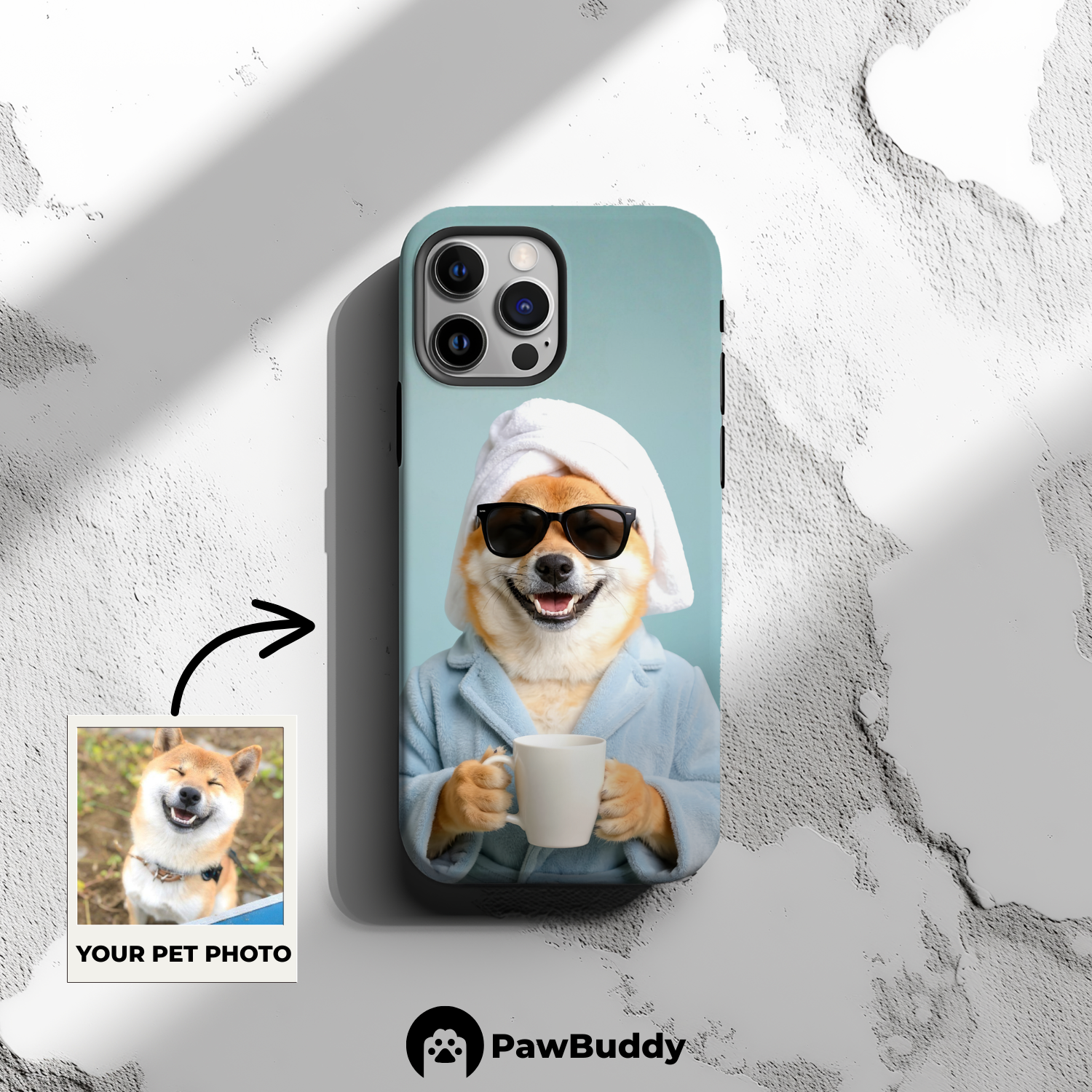 Custom Pet Phone Case for iPhone 11–17, Personalized Sky Blue Spa Day Comfort Design, Dual-Layer Shockproof PC+TPU Protective Cover with Glossy Wraparound Printing, Unique Gift for Pet Lovers