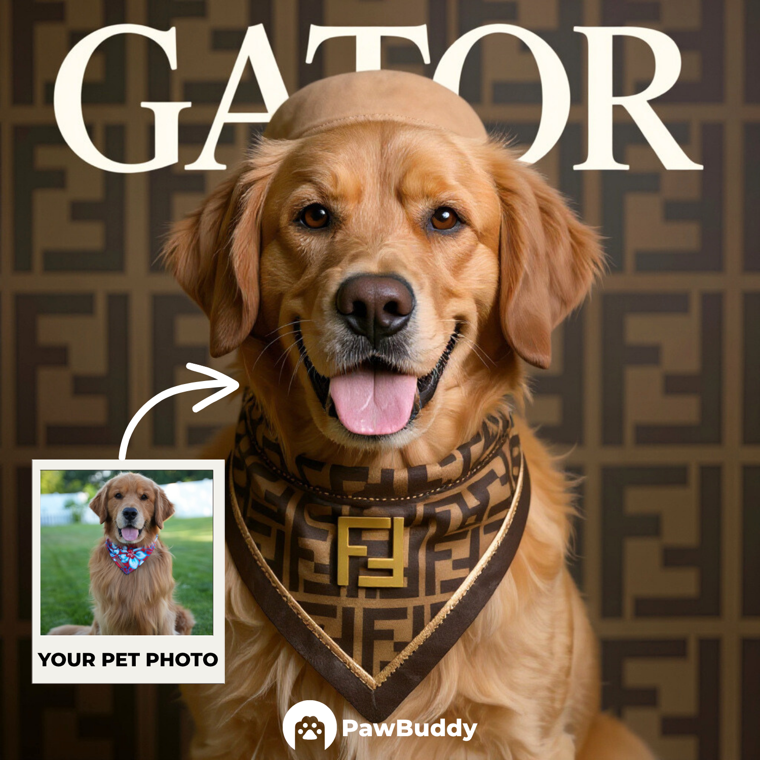 Custom Pet Portrait Fashionista Couture Digital Artwork – Personalized High-Resolution Artwork for Pet Lovers, Perfect for Online Sharing or as a Unique Luxury-Themed Keepsake
