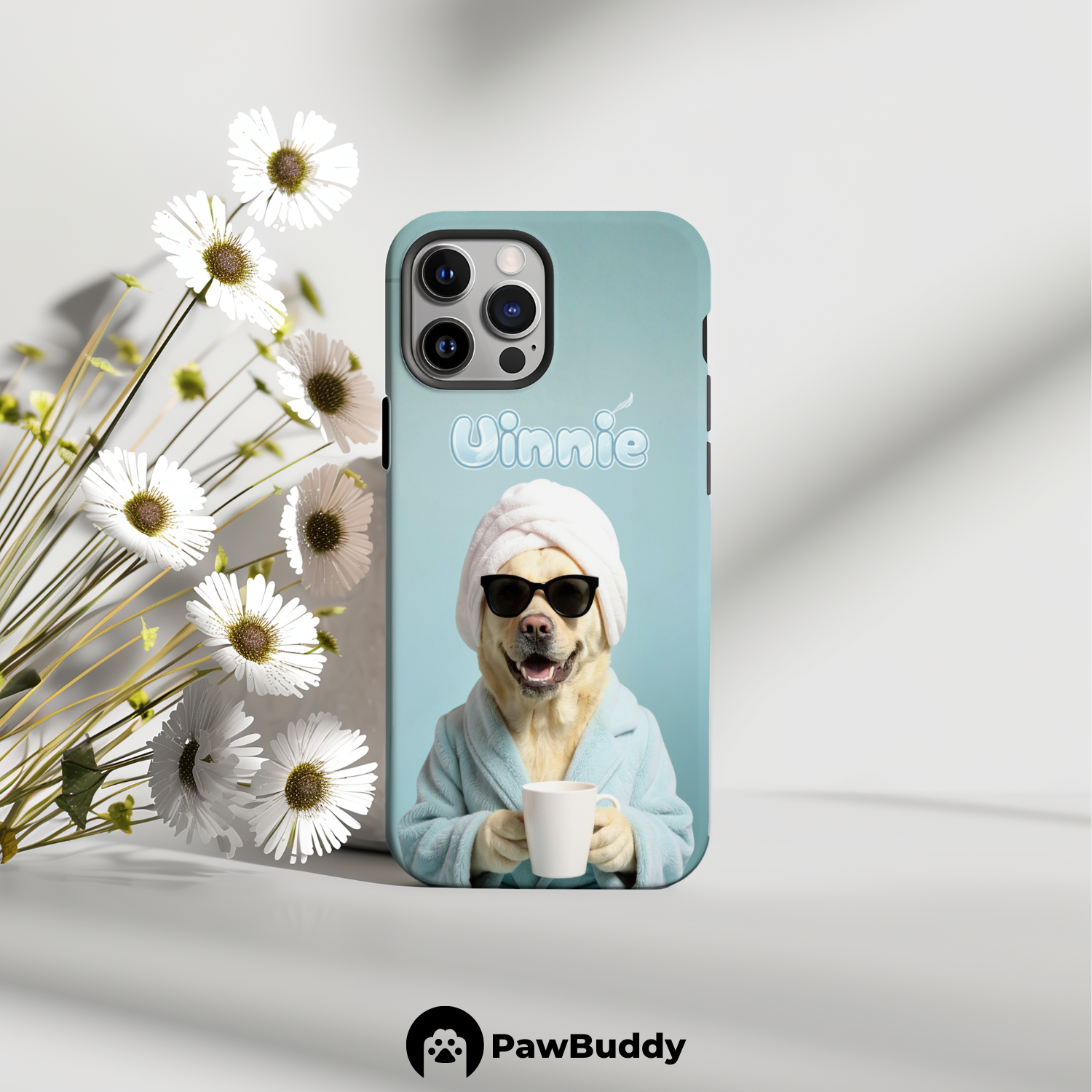 Custom Pet Phone Case for iPhone 11–17, Personalized Sky Blue Spa Day Comfort Design, Dual-Layer Shockproof PC+TPU Protective Cover with Glossy Wraparound Printing, Unique Gift for Pet Lovers