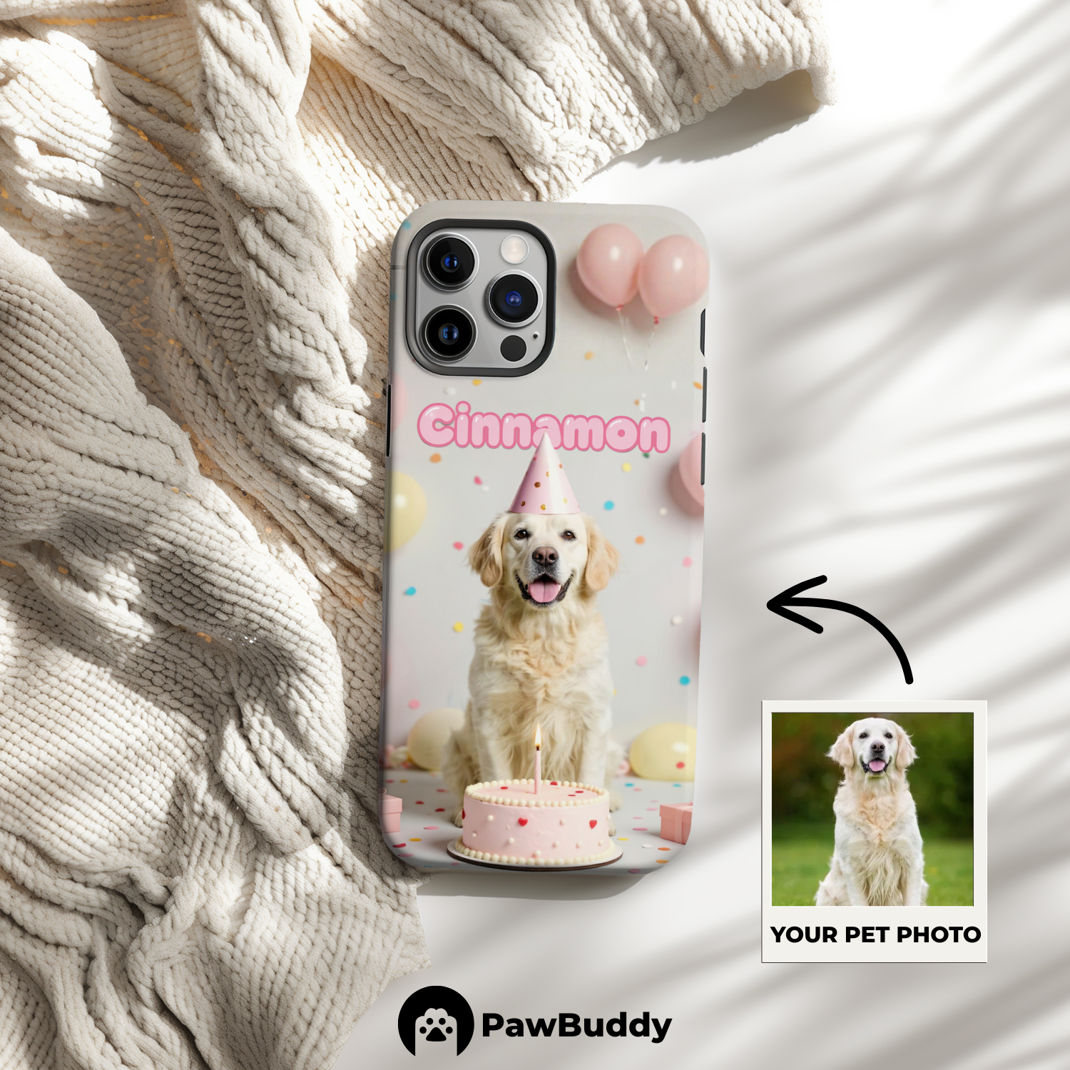 Custom Pet Phone Case for iPhone 11–17, Personalized Pink Birthday Celebration Design, Dual-Layer Shockproof PC+TPU Protective Cover with Glossy Wraparound Printing, Unique Gift for Pet Lovers