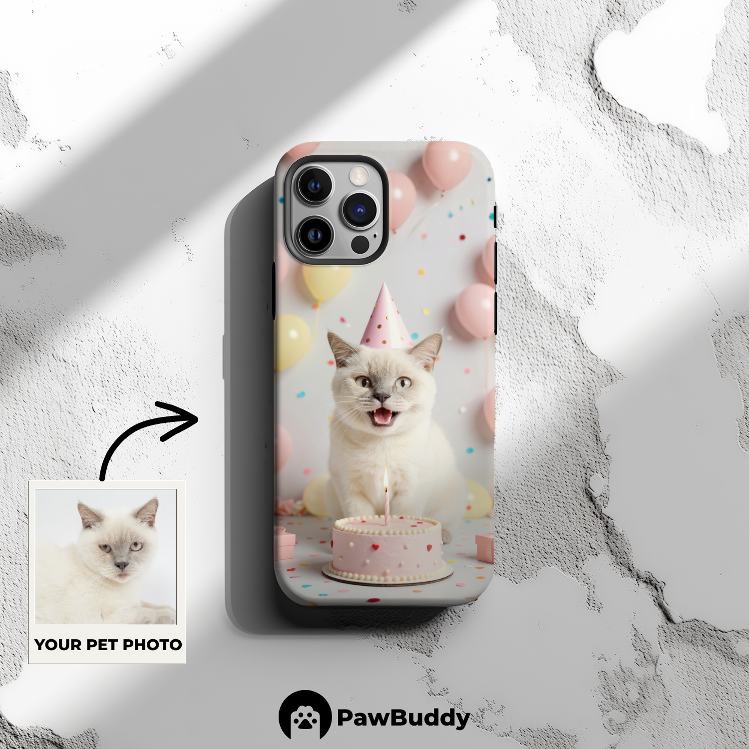 Custom Pet Phone Case for iPhone 11–17, Personalized Pink Birthday Celebration Design, Dual-Layer Shockproof PC+TPU Protective Cover with Glossy Wraparound Printing, Unique Gift for Pet Lovers
