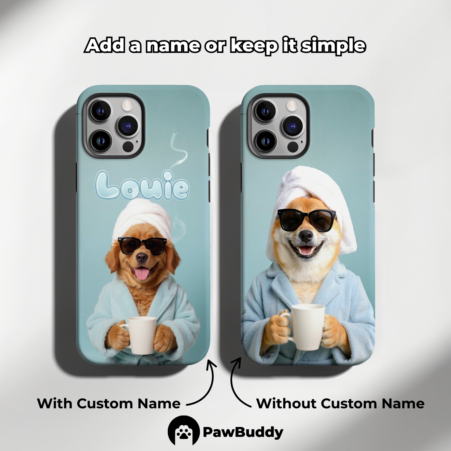 Custom Pet Phone Case for iPhone 11–17, Personalized Sky Blue Spa Day Comfort Design, Dual-Layer Shockproof PC+TPU Protective Cover with Glossy Wraparound Printing, Unique Gift for Pet Lovers