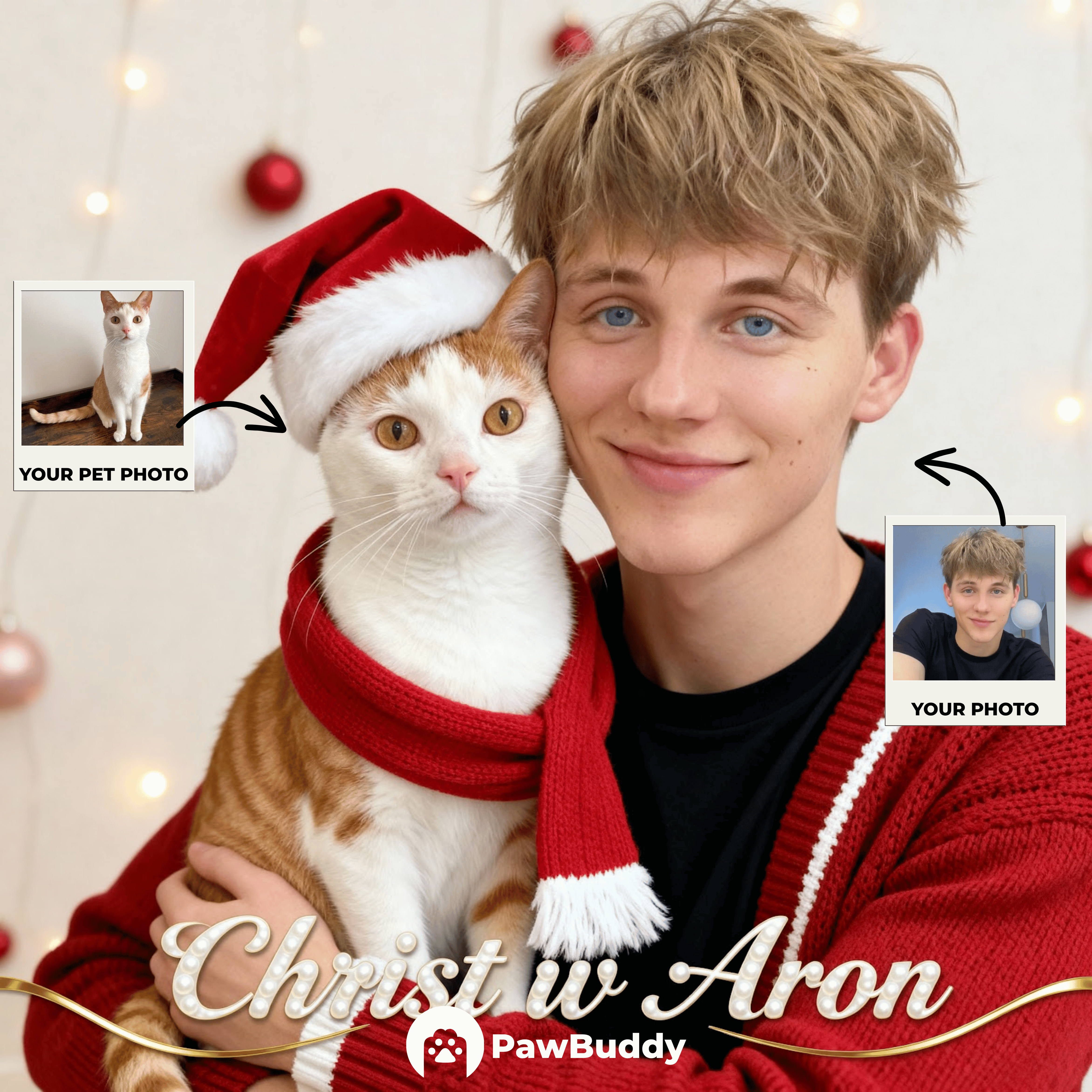 Custom Human & Pet Portrait Cozy Christmas Hug Digital Artwork - Personalized High-Resolution Artwork for Pet Lovers, Perfect for Online Sharing or as a Unique Holiday Keepsake