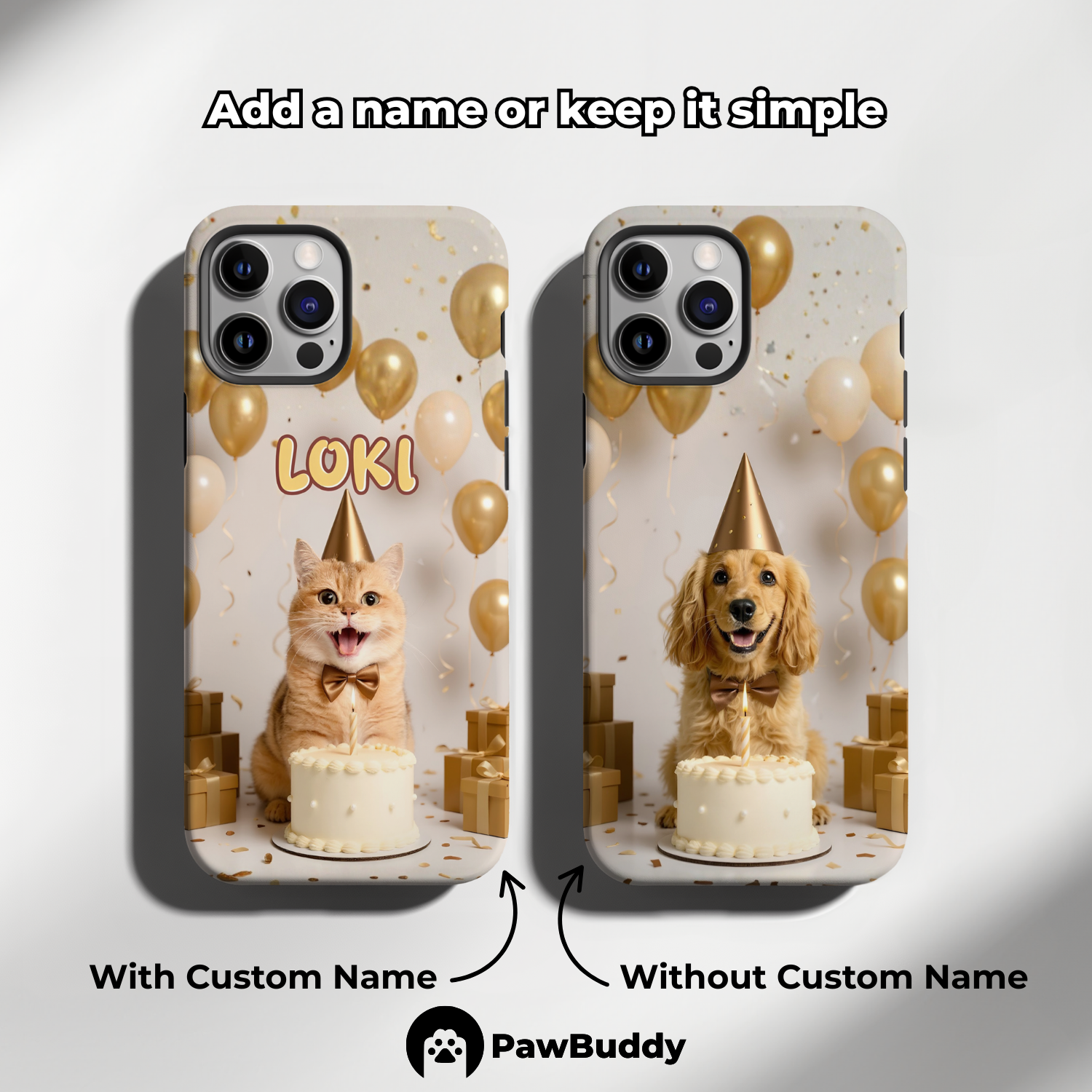 Custom Pet Phone Case for iPhone 11–17, Personalized Brown Birthday Celebration Design, Dual-Layer Shockproof PC+TPU Protective Cover with Glossy Wraparound Printing, Unique Gift for Pet Lovers