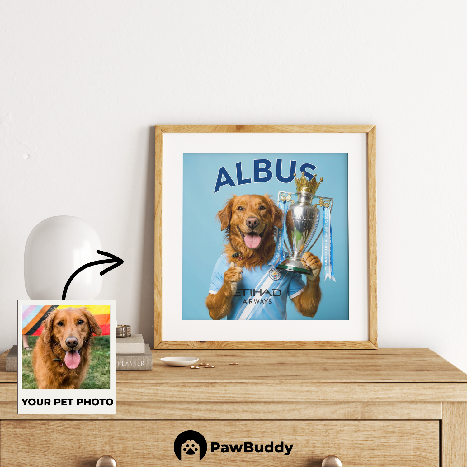 Custom Pet Poster Sky Trophy Soccer Portrait – Personalized High-Resolution Matte Print for Wall Art, Home Decor, or Unique Gifts for Pet Lovers (Frame Not Included)