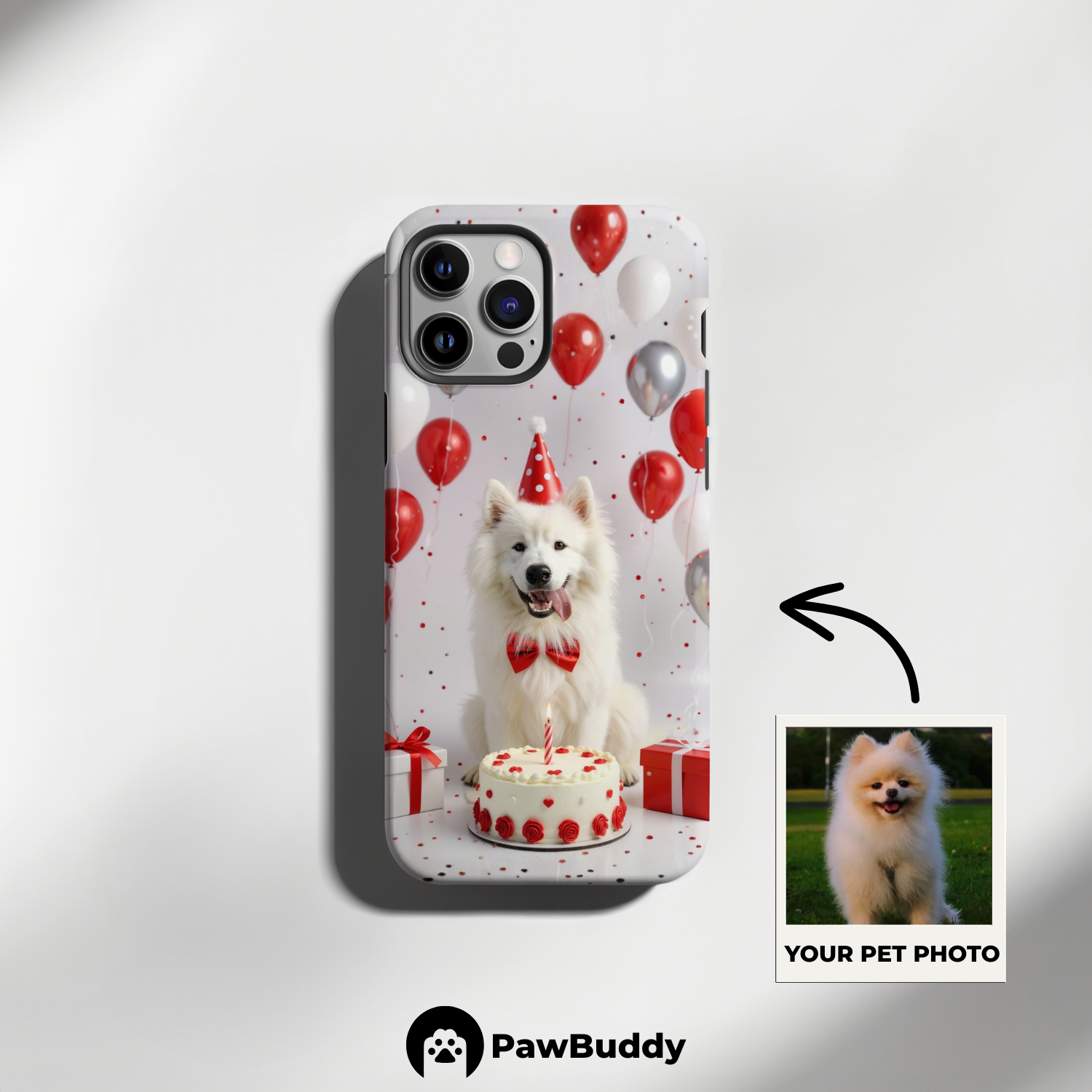 Custom Pet Phone Case for iPhone 11–17, Personalized Red Birthday Celebration Design, Dual-Layer Shockproof PC+TPU Protective Cover with Glossy Wraparound Printing, Unique Gift for Pet Lovers
