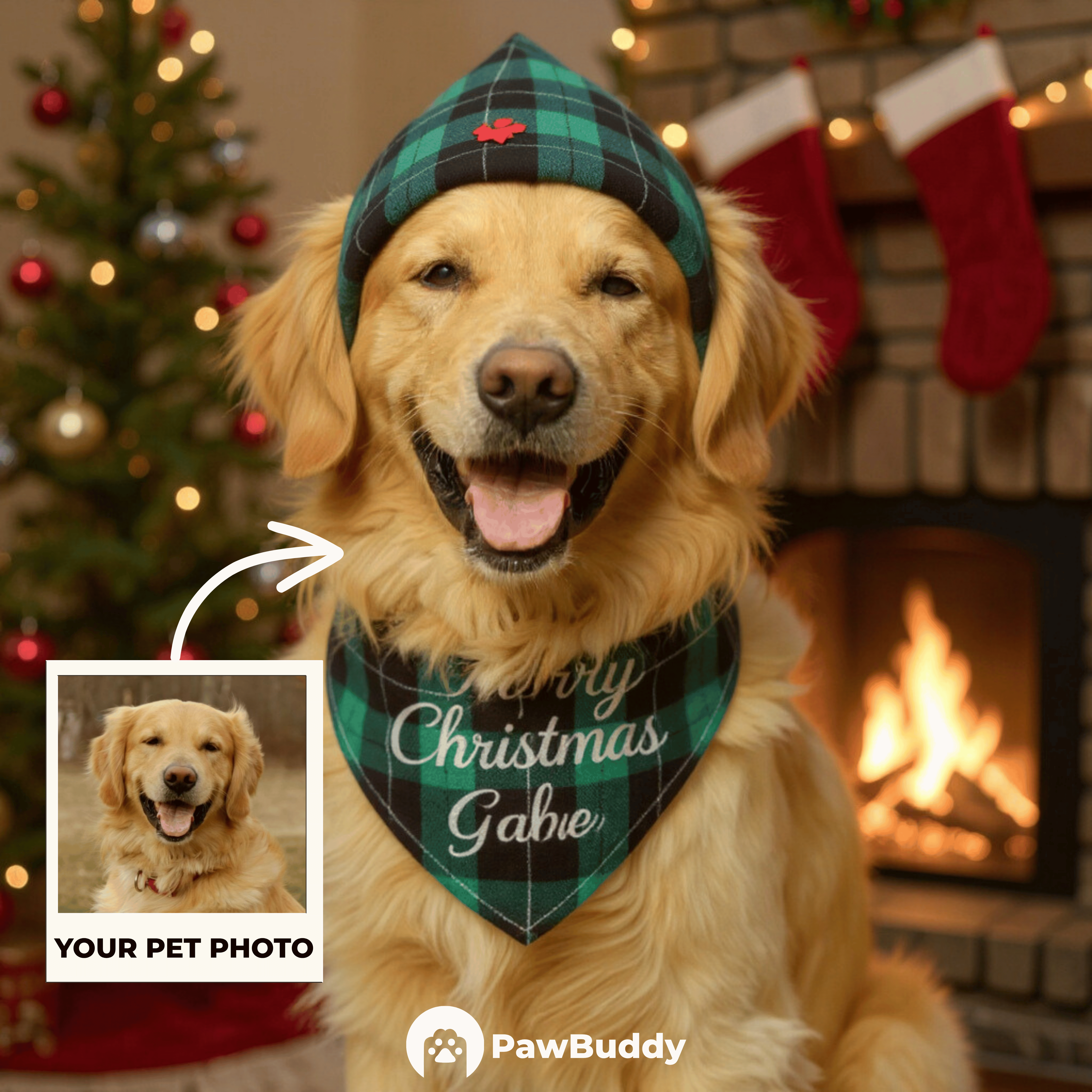 Custom Pet Portrait Cozy Fireplace Christmas Style Digital Artwork – Personalized High-Resolution Artwork for Pet Lovers, Perfect for Online Sharing or as a Unique Holiday Keepsake