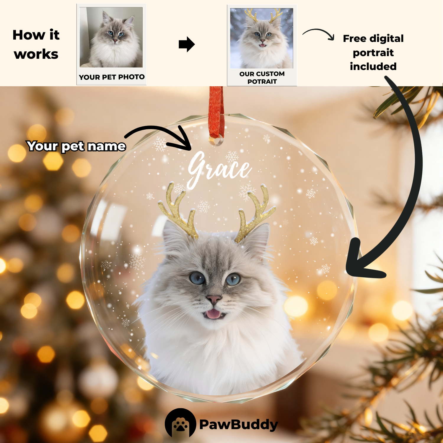 Custom Pet Crystal Glass Ornament Collection – Personalized High-Transparency Keepsake with One-Side Printing, Perfect for Year-Round Decor or Meaningful Gifts for Pet Lovers